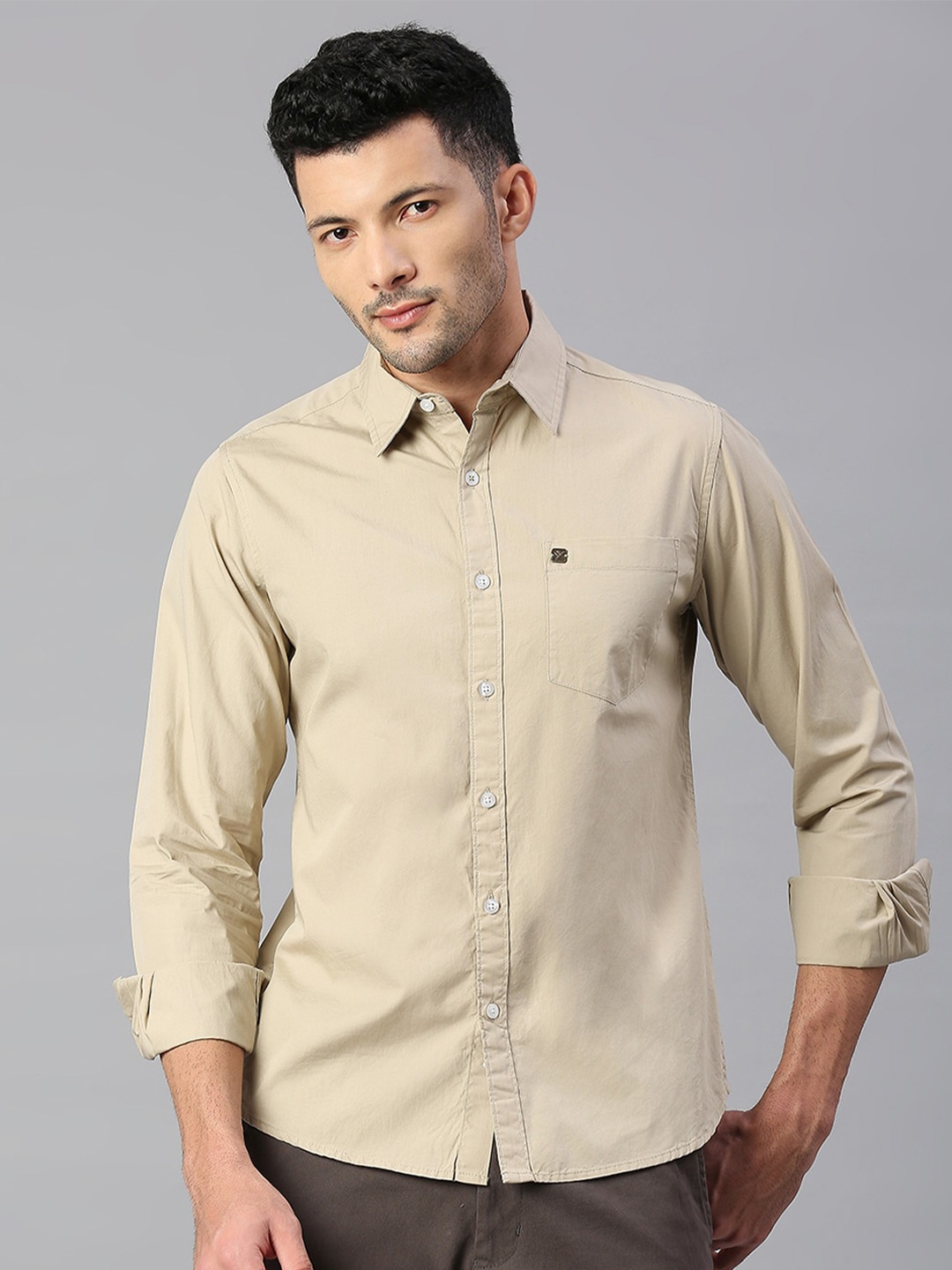 

Hubberholme Men Cotton Classic Casual Shirt, Khaki