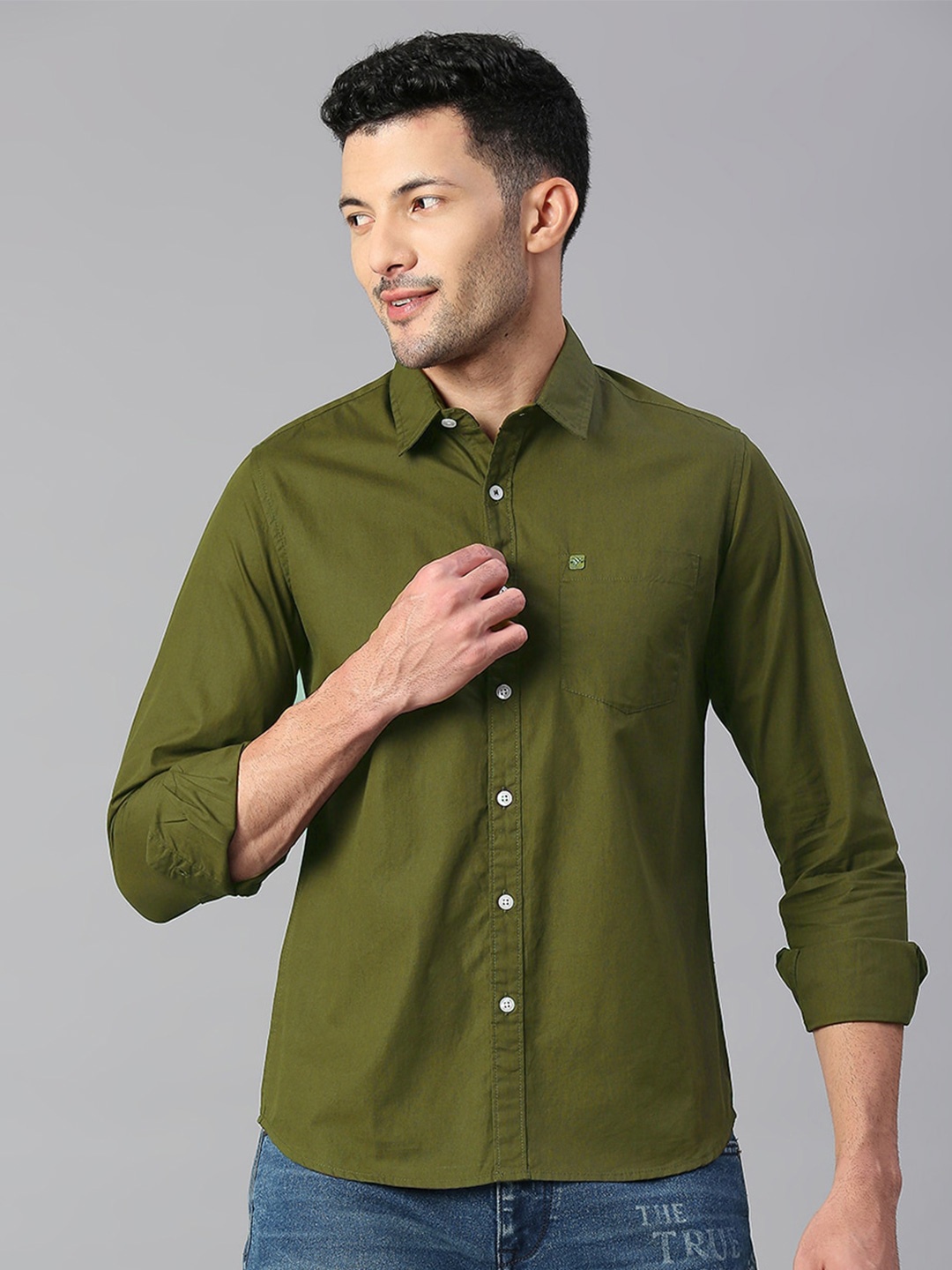 

Hubberholme Men Cotton Classic Casual Shirt, Olive