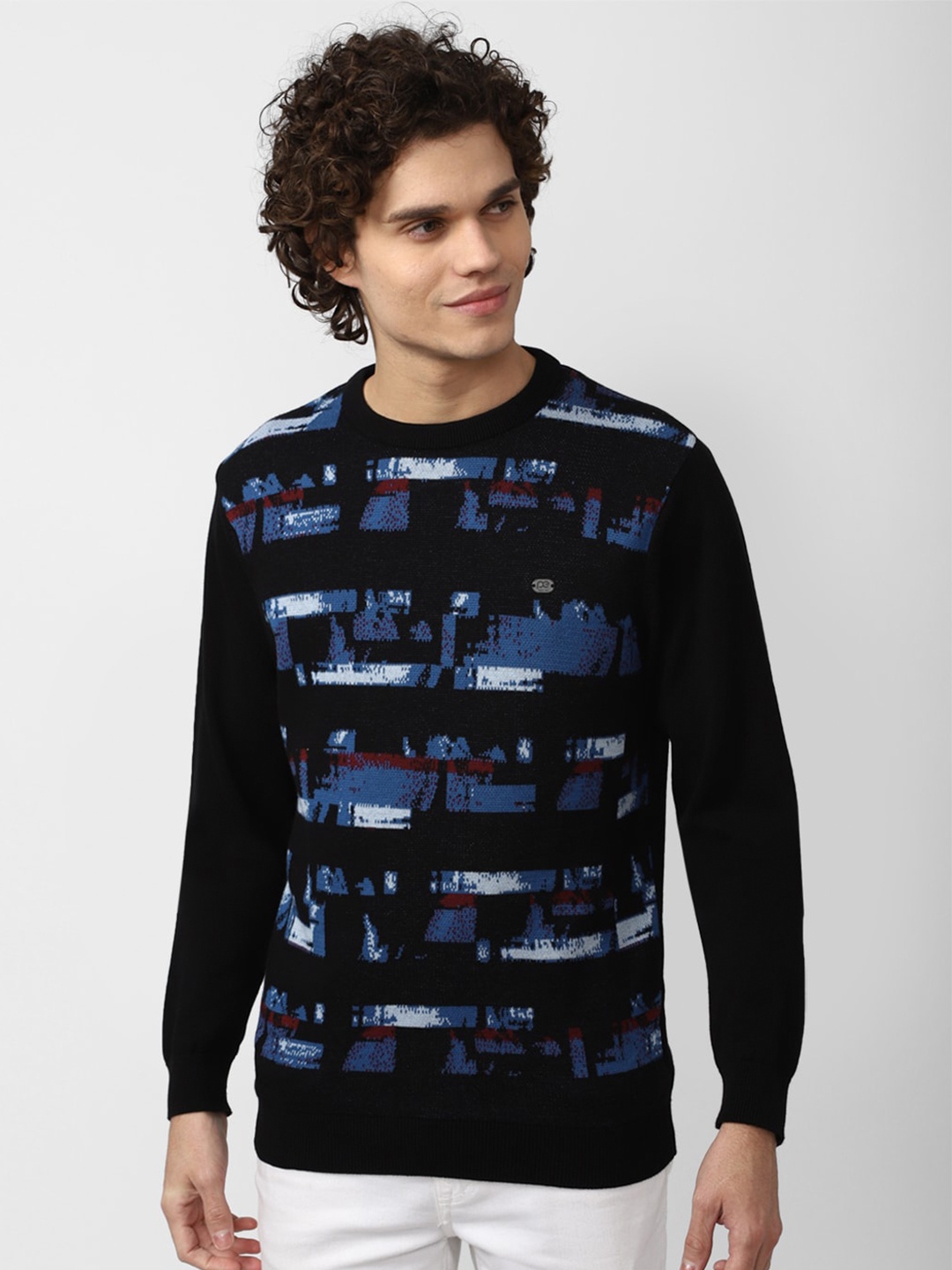 

Peter England Casuals Printed Round Neck Cotton Pullover, Black