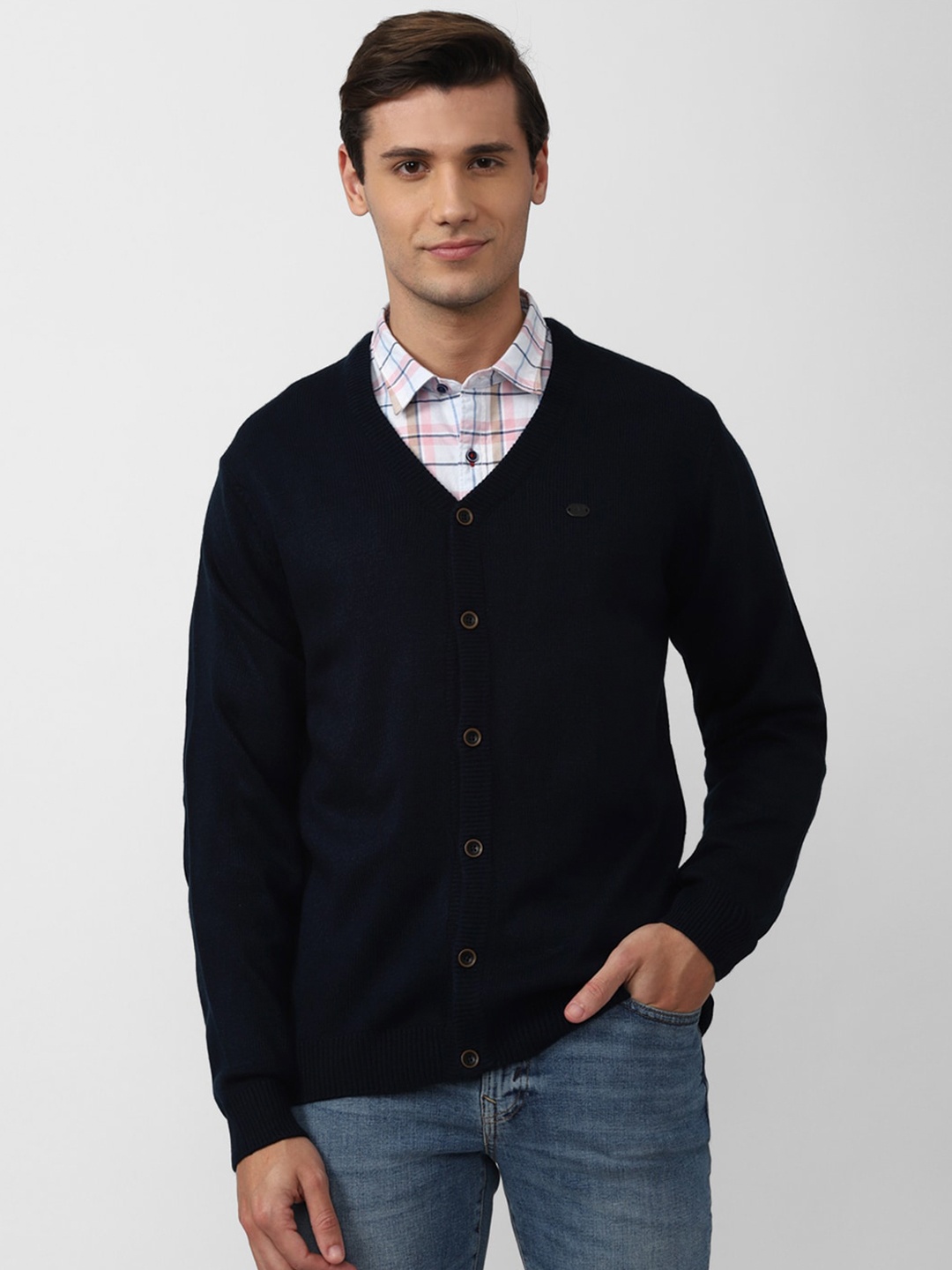 

Peter England Casuals V-Neck Acrylic Cardigan Sweater, Navy blue