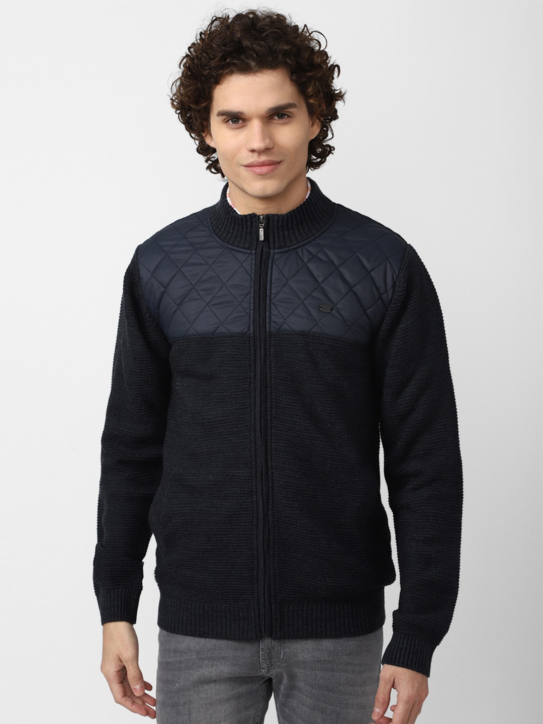 

Peter England Casuals Mock Collar Acrylic Cardigan Sweater, Black