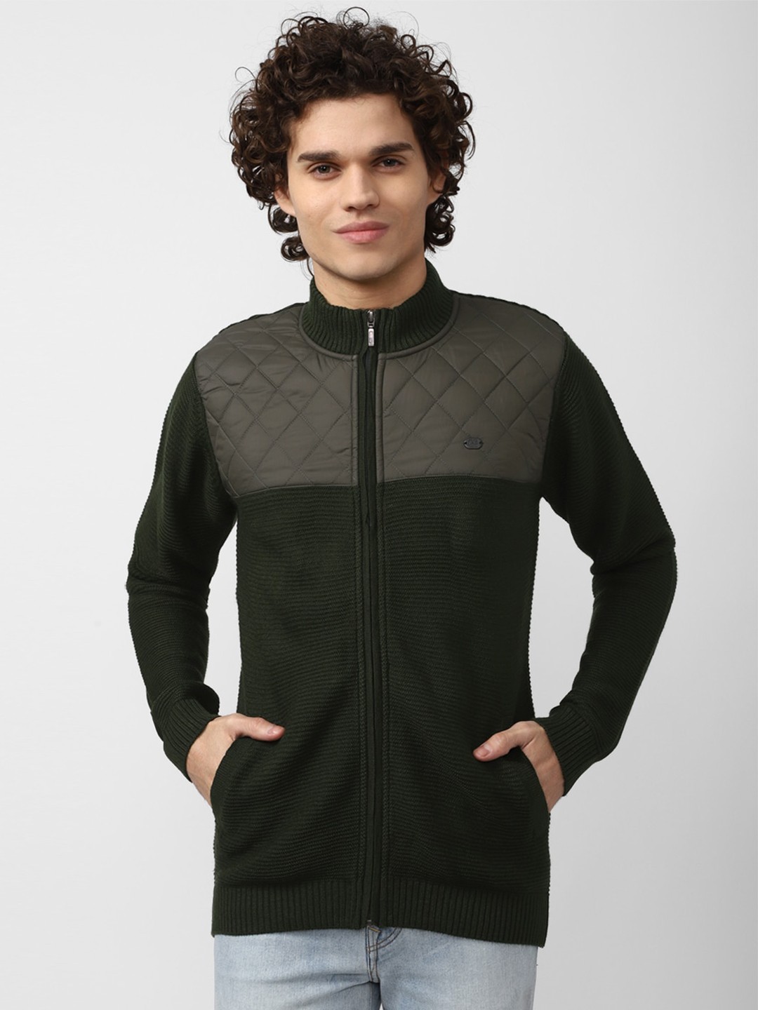 

Peter England Casuals Mock Neck Acrylic Cardigan Sweater, Olive