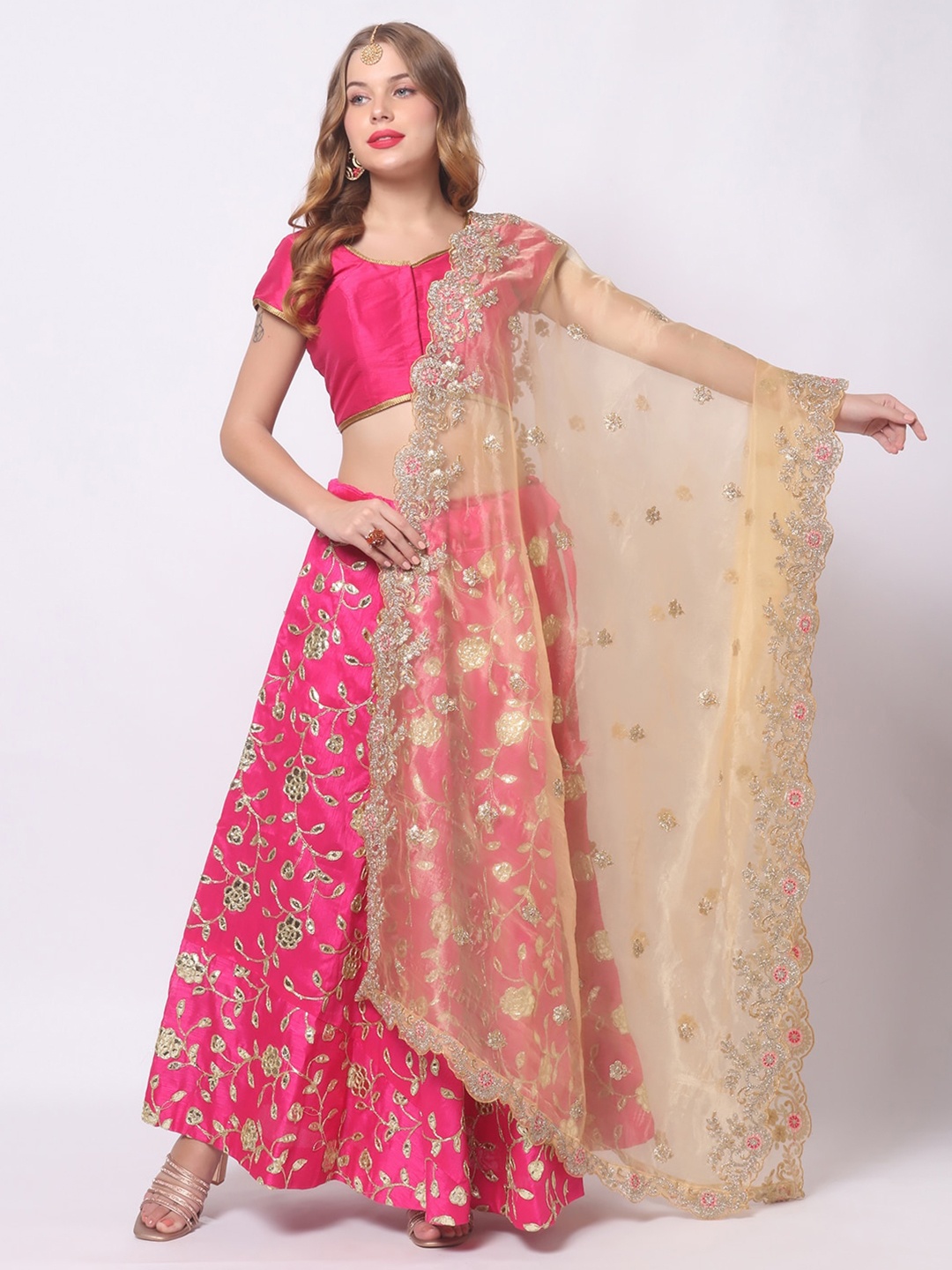 

Dupatta Bazaar Embroidered Organza Dupatta with Sequinned, Gold