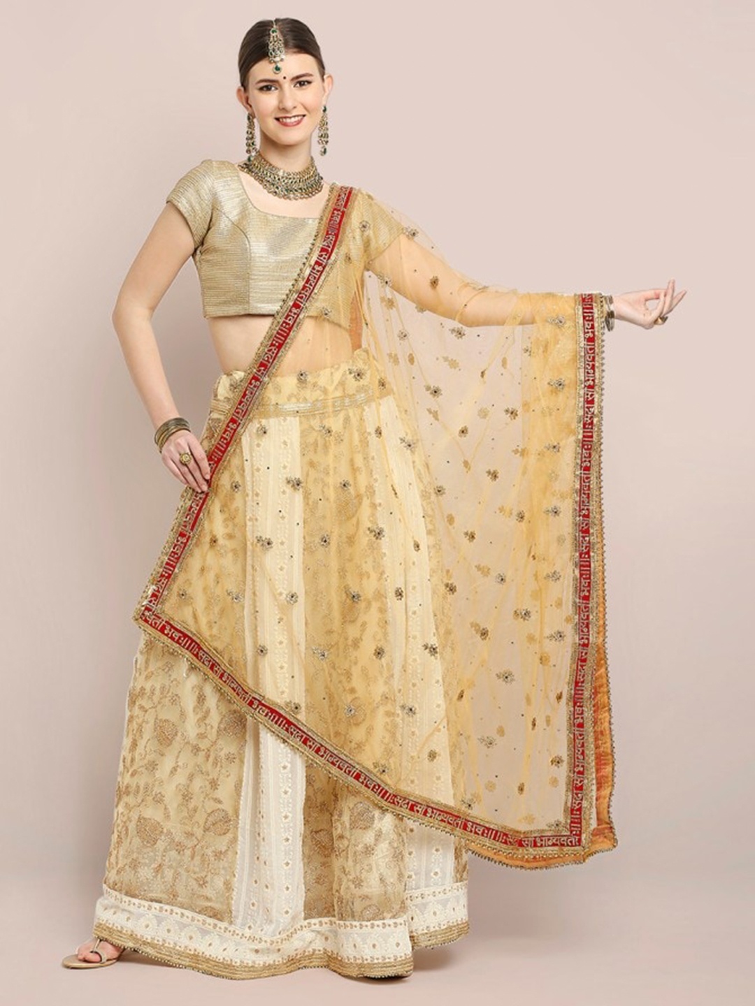 

Dupatta Bazaar Embroidered Dupatta with Zardozi, Gold