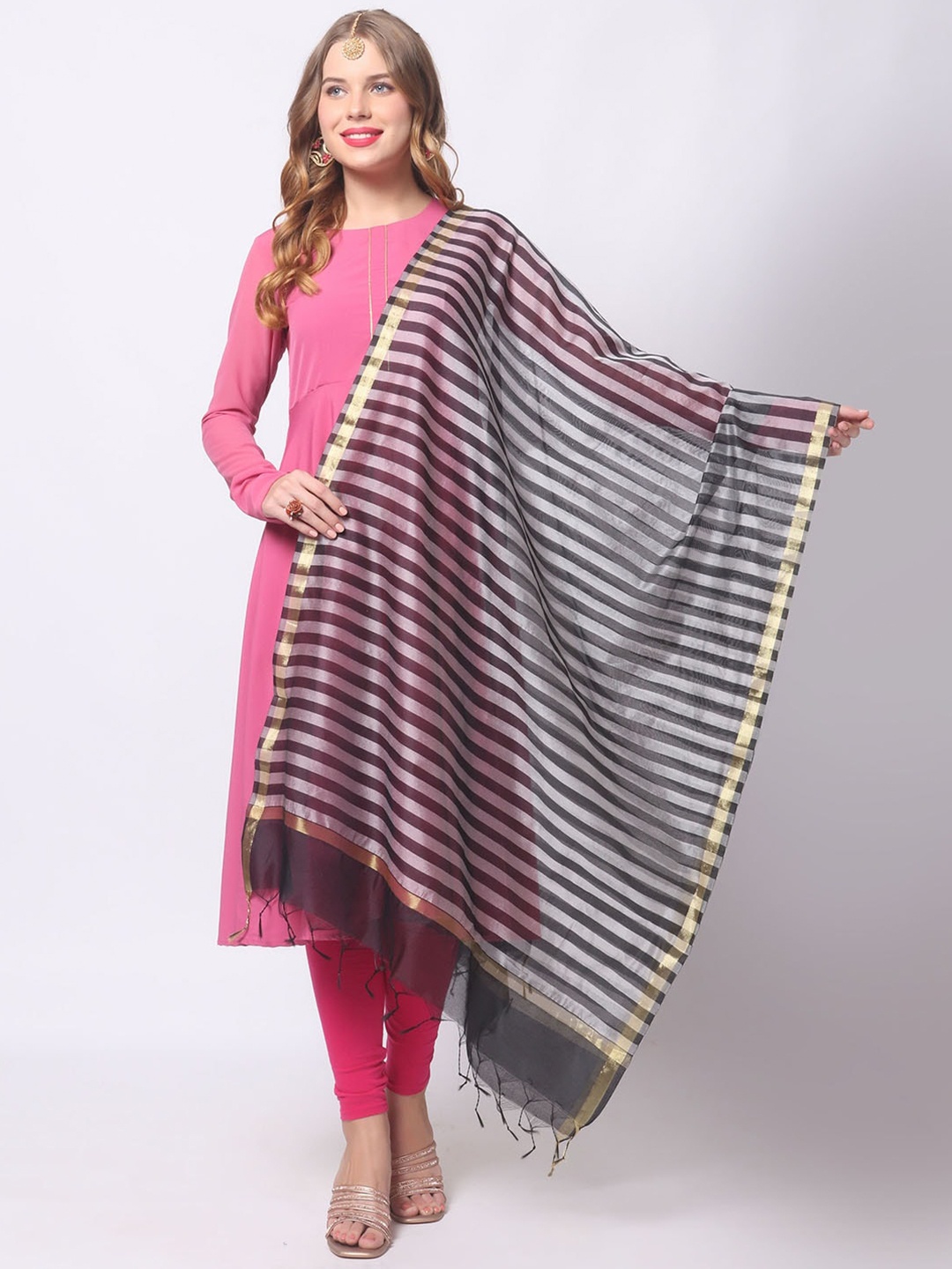 

Dupatta Bazaar Striped Dupatta, Black