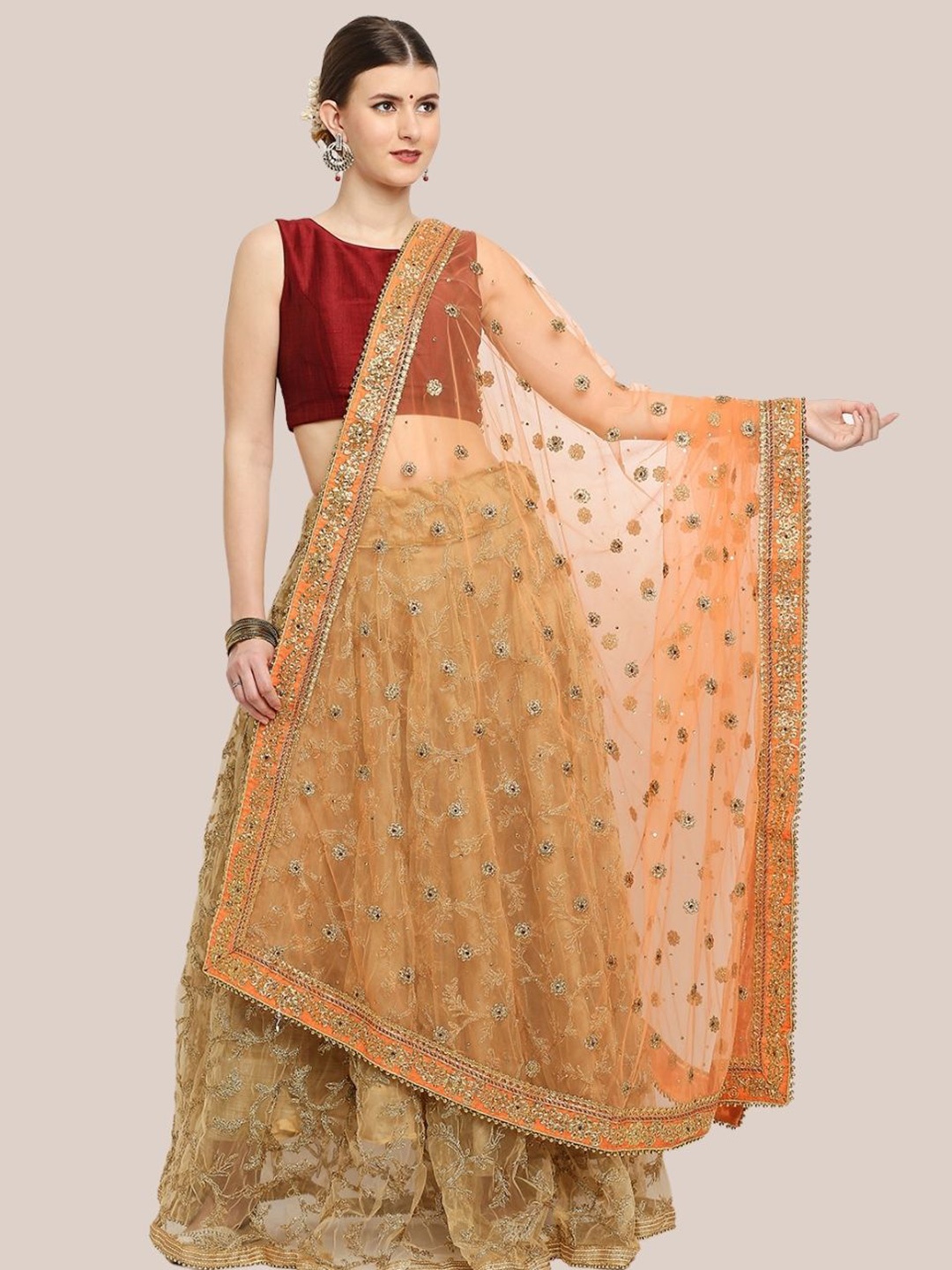 

Dupatta Bazaar Embroidered Dupatta with Zardozi, Peach