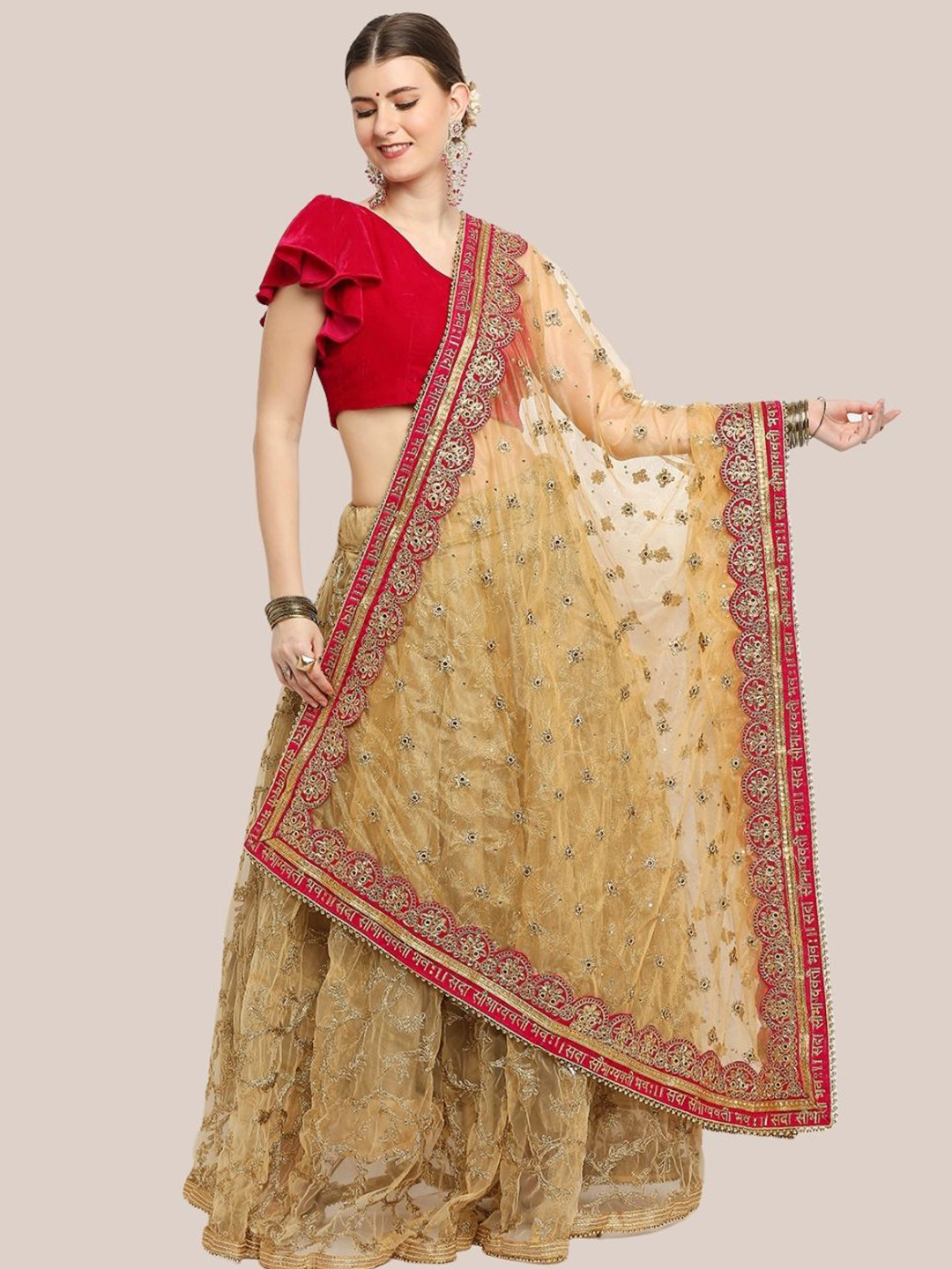 

Dupatta Bazaar Ethnic Motifs Embroidered Dupatta with Zardozi, Gold