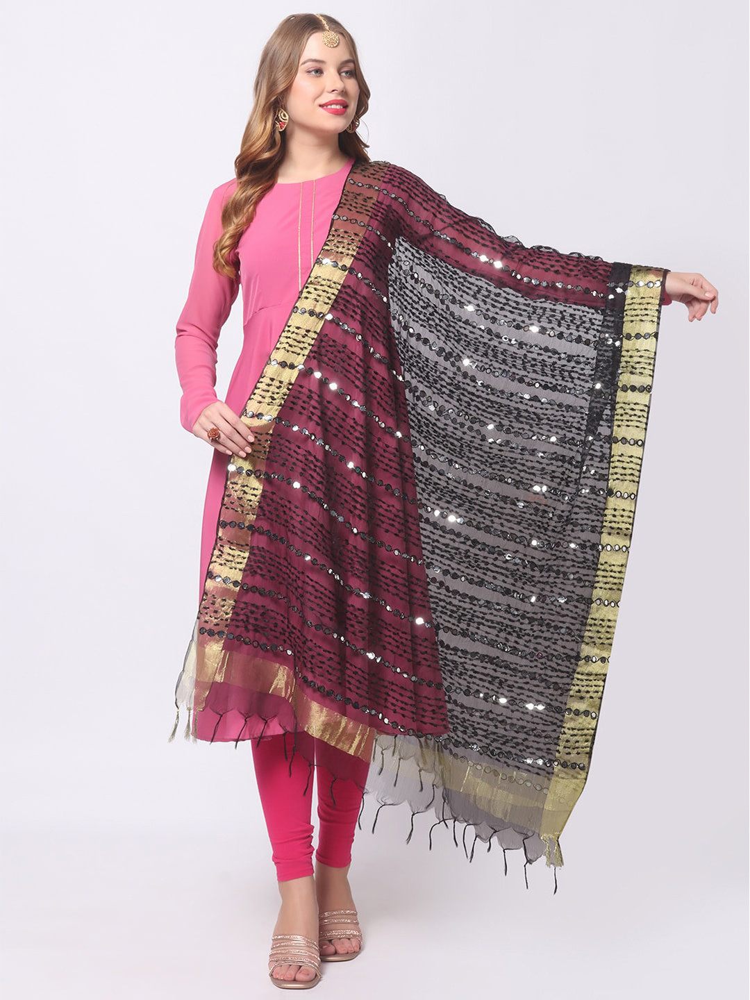 

Dupatta Bazaar Embroidered Organza Dupatta with Mirror Work, Black