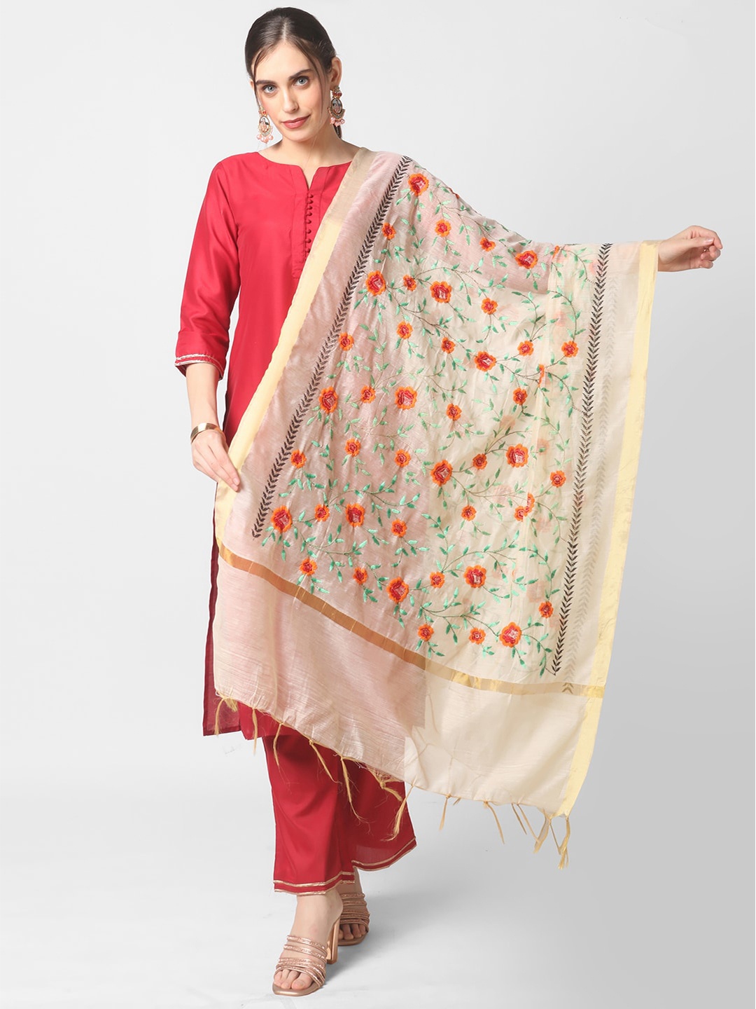 

Dupatta Bazaar Embroidered Dupatta with Thread Work, Cream