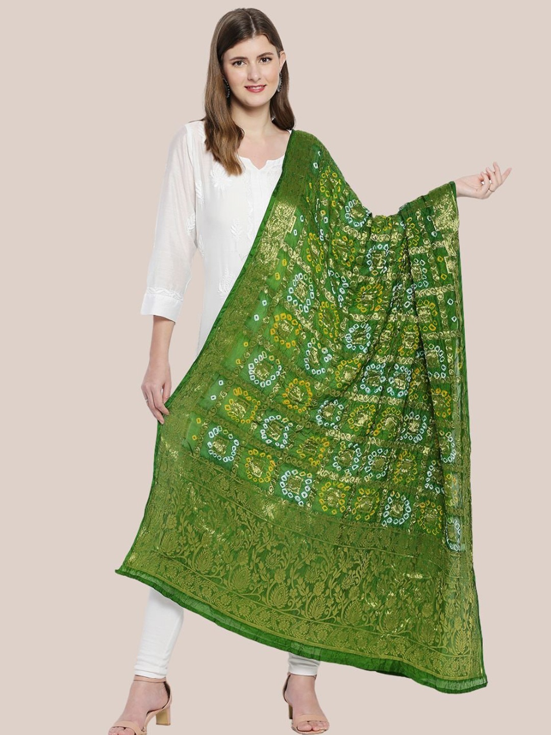 

Dupatta Bazaar Green Printed Bandhani Dupatta