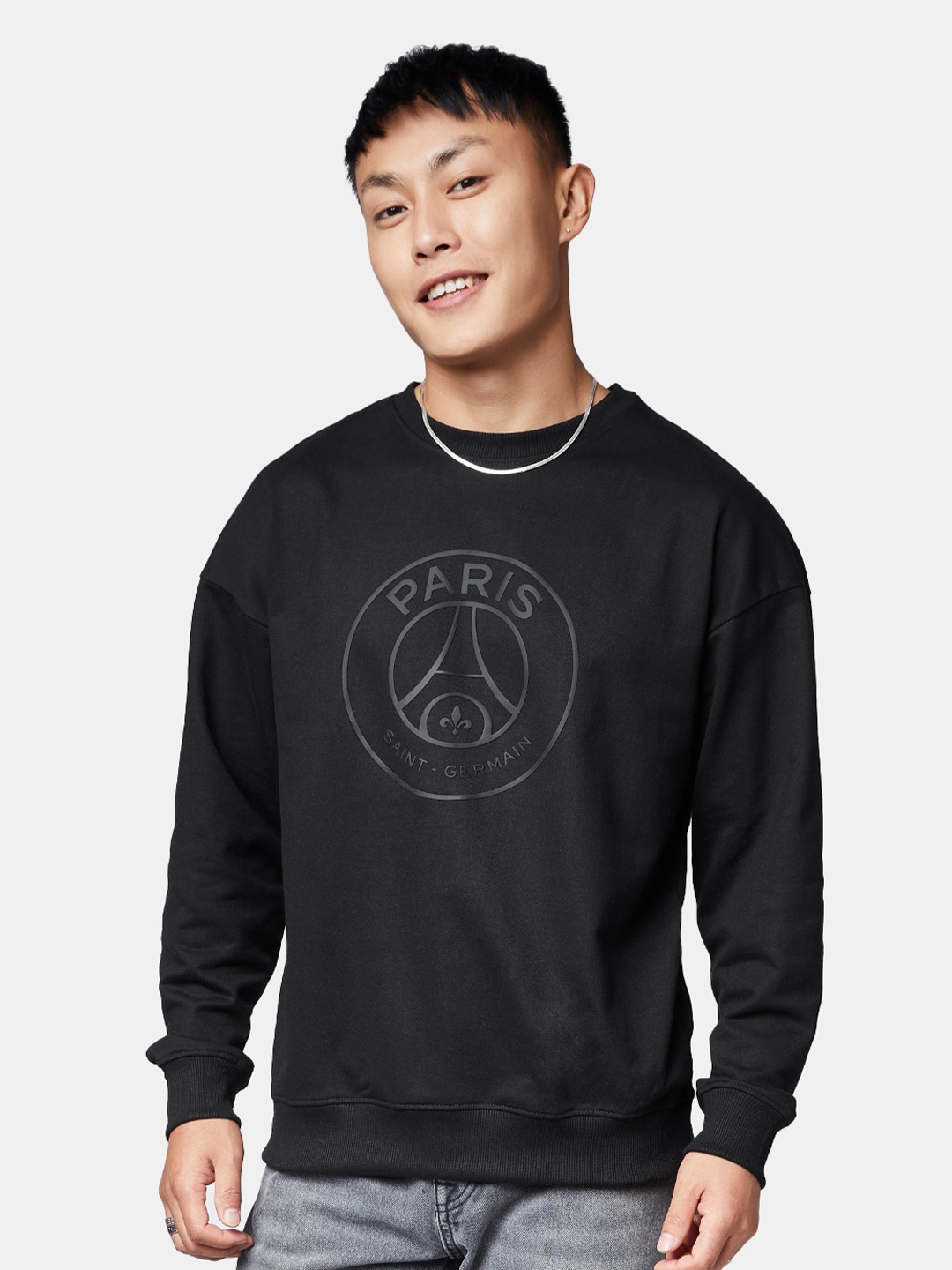 

The Souled Store Men Cotton Printed Oversized Sweatshirt, Black