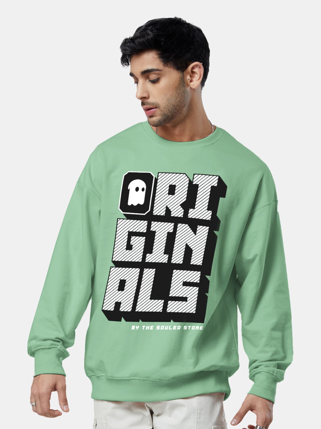 

The Souled Store Typography Printed Oversized Sweatshirt, Green