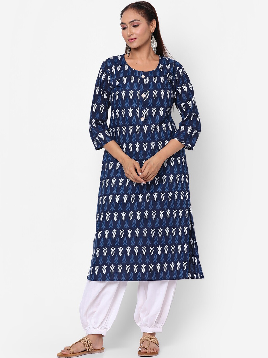

Kastiel Geometric Printed Cotton Kurta, Navy blue