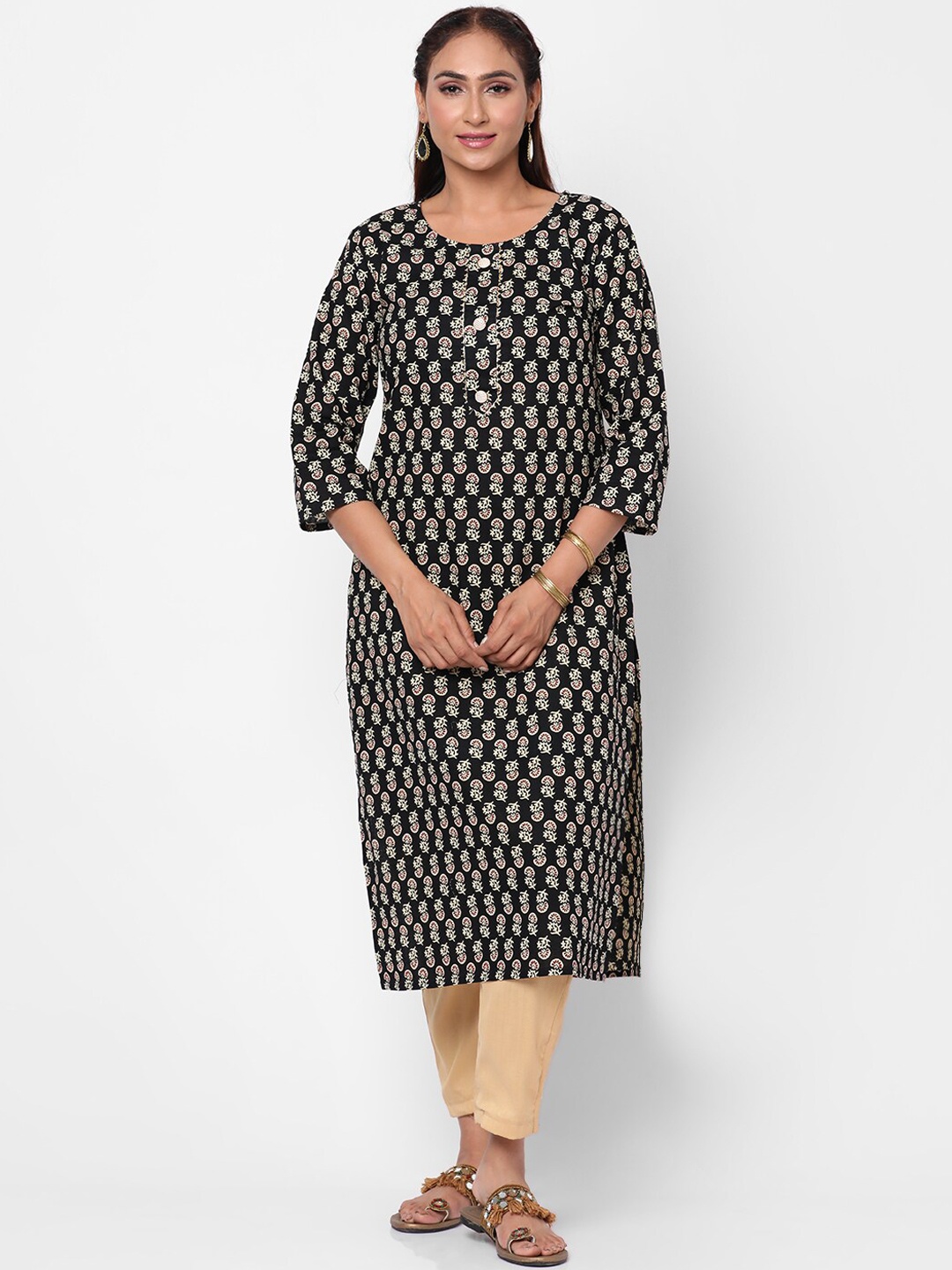 

Kastiel Women Black Cotton Ethnic Motifs Printed Anarkali Kurta