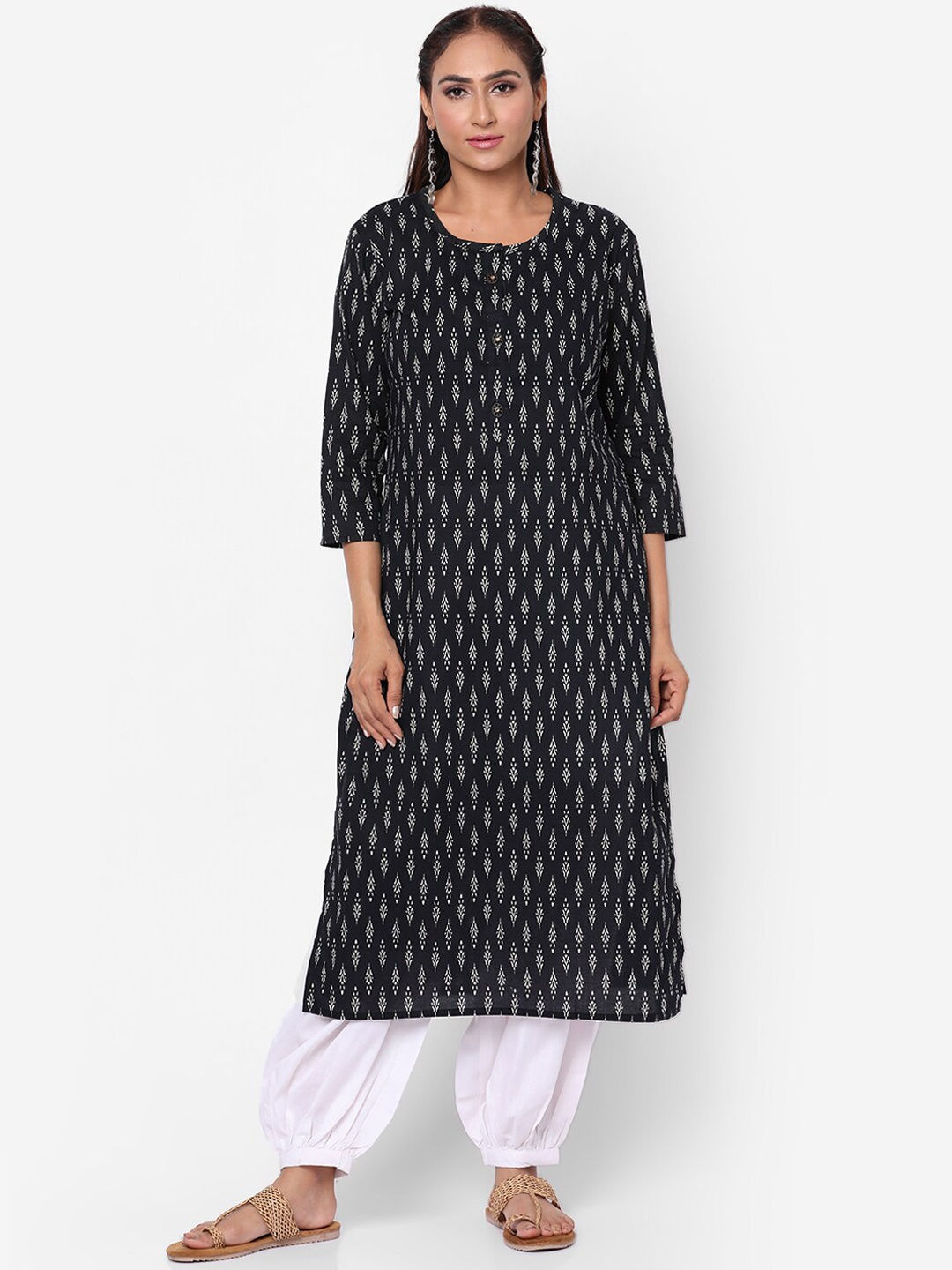 

Kastiel Abstract Printed Straight Regular Fit Cotton Kurta, Black