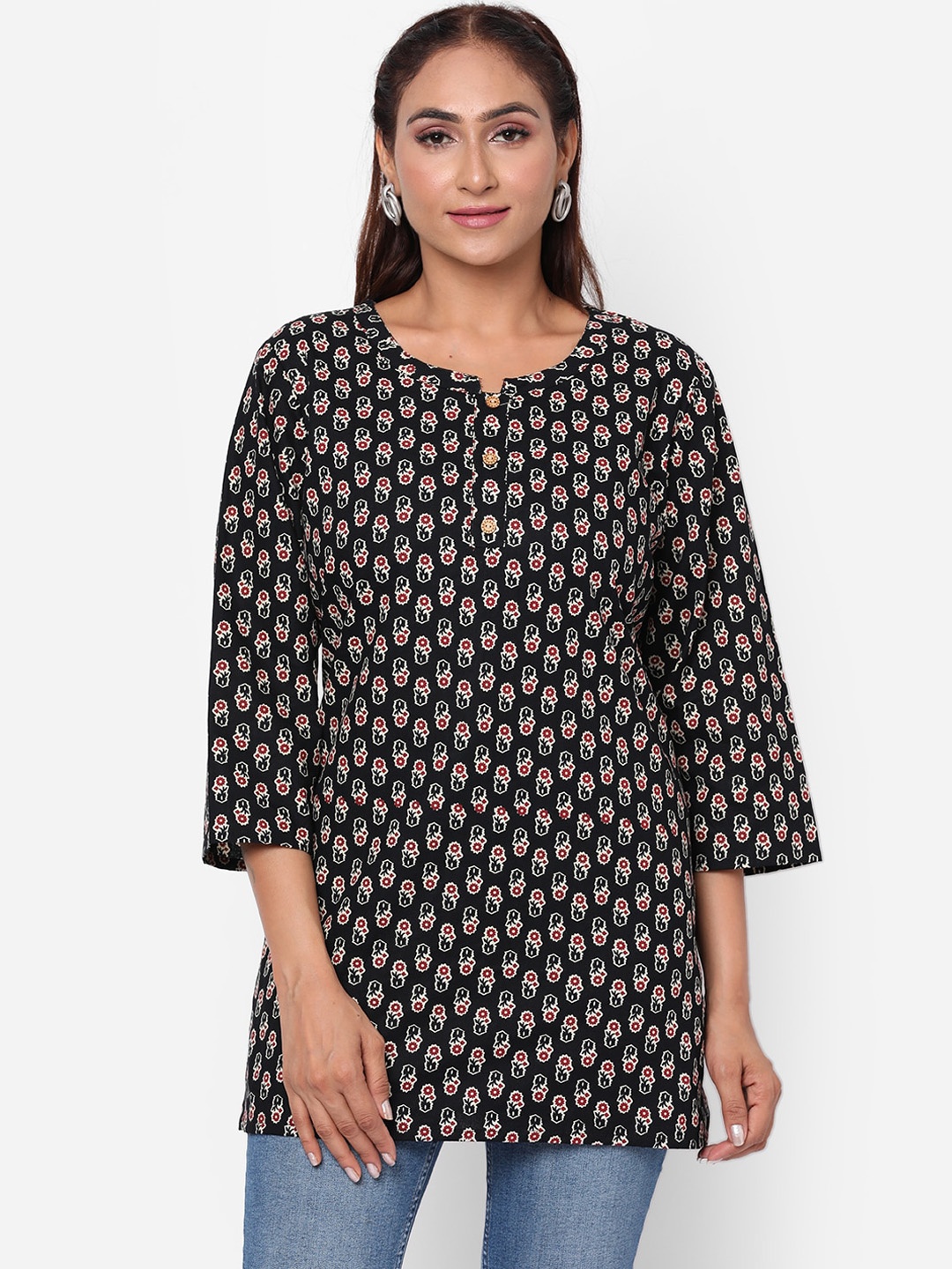 

Kastiel Women Black Cotton Paisley Kurta