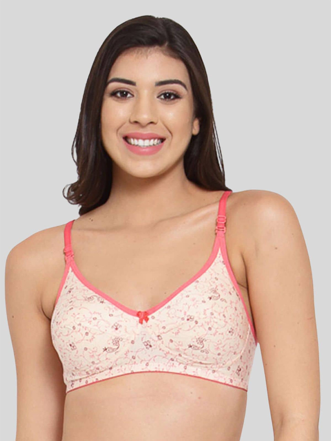 

Fasense Floral Printed Non-Padded Cotton Bra, Peach