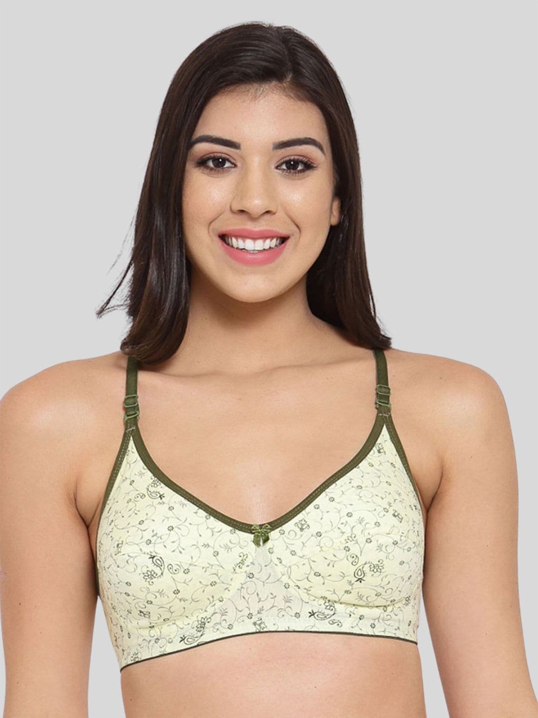 

Fasense Floral Printed Non-Padded Cotton Bra, Green