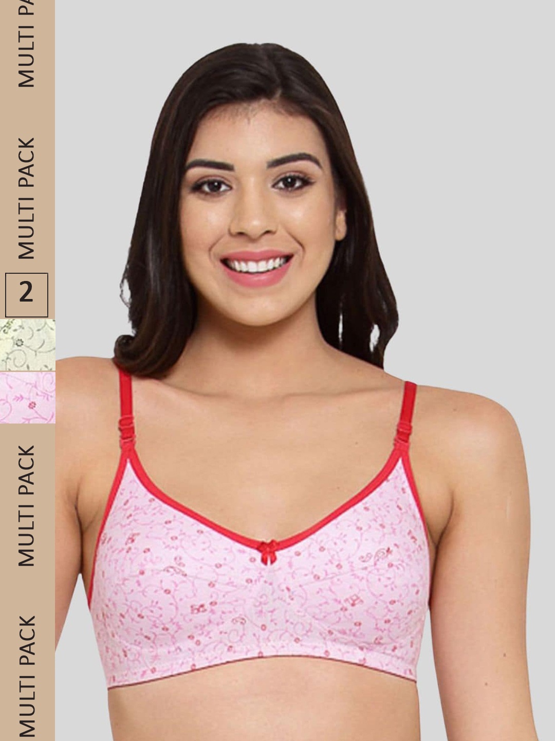 

Fasense Pack of 2 Non-Padded Floral Cotton Bra, Pink