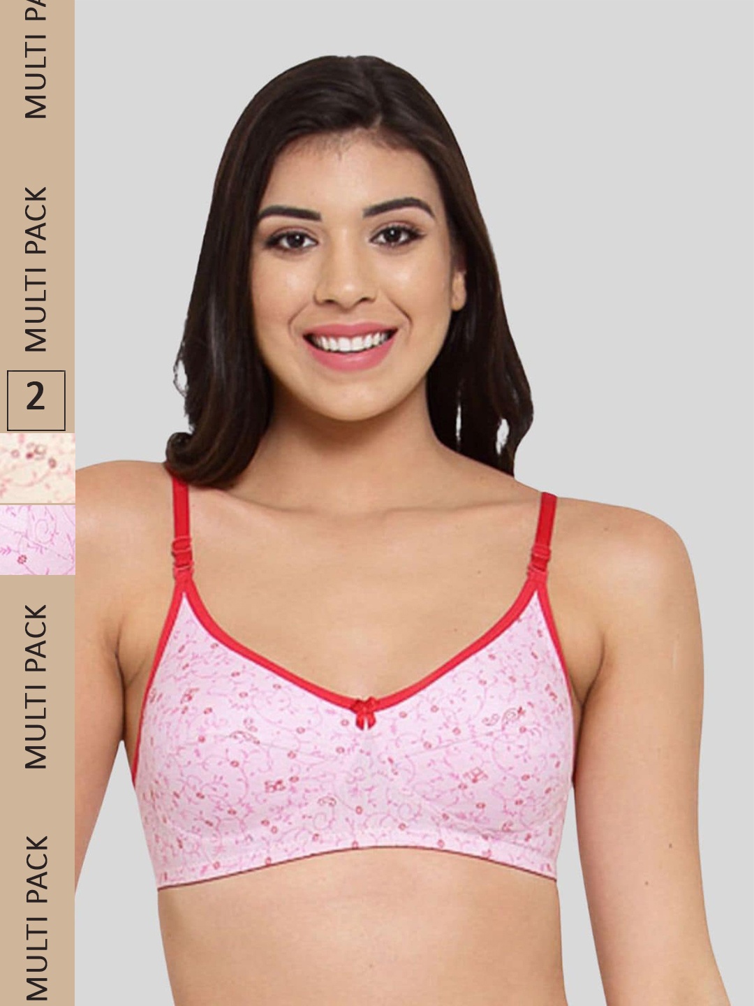 

Fasense Pack of 2 Non-Padded Floral Cotton Bra, Peach