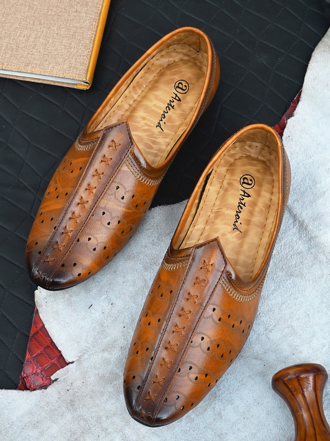 

ASTEROID Men Textured Formal Slip-On Shoes, Tan