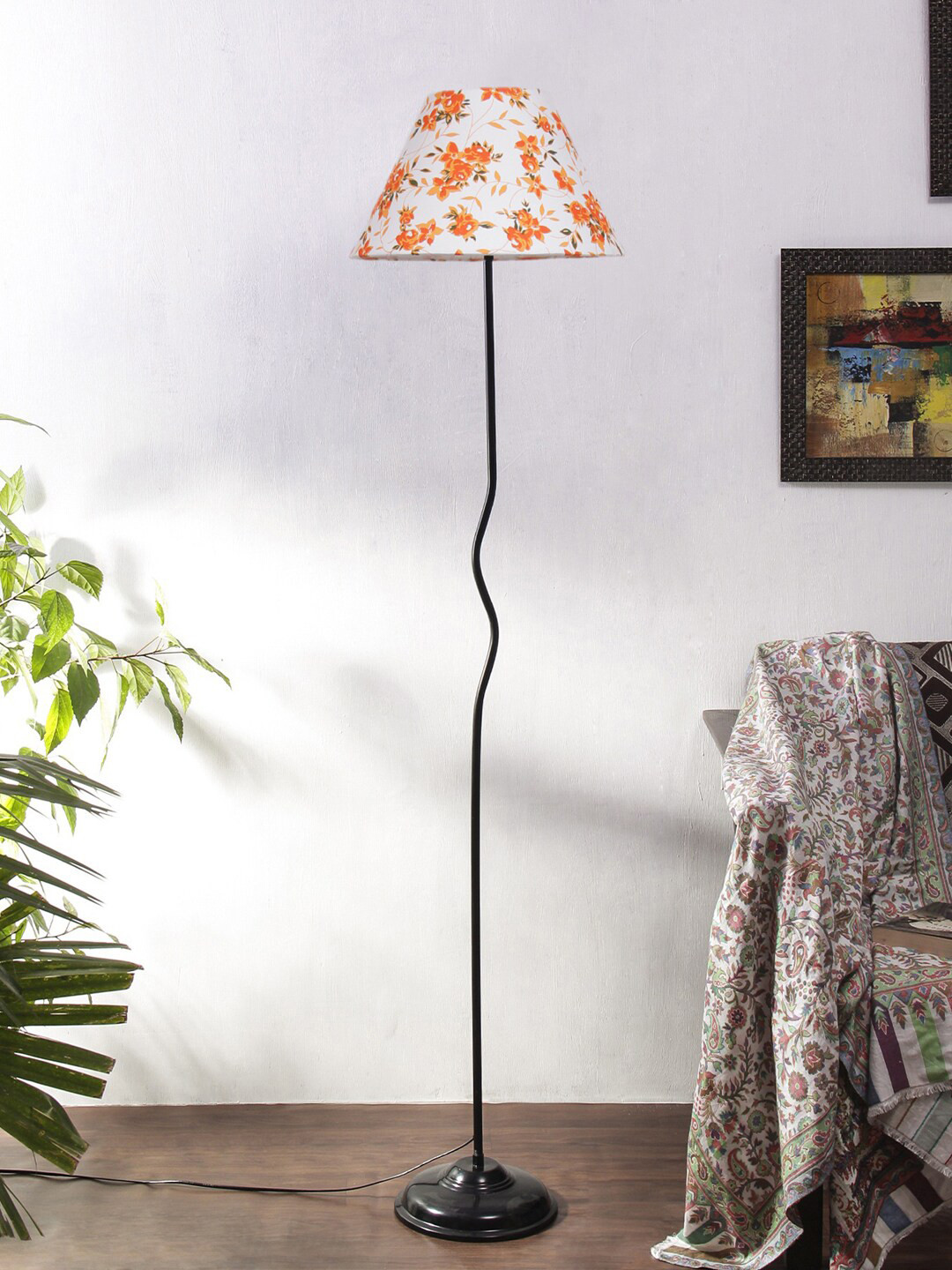 

Devansh White & Orange Cotton Shade with Iron Floor Lamp