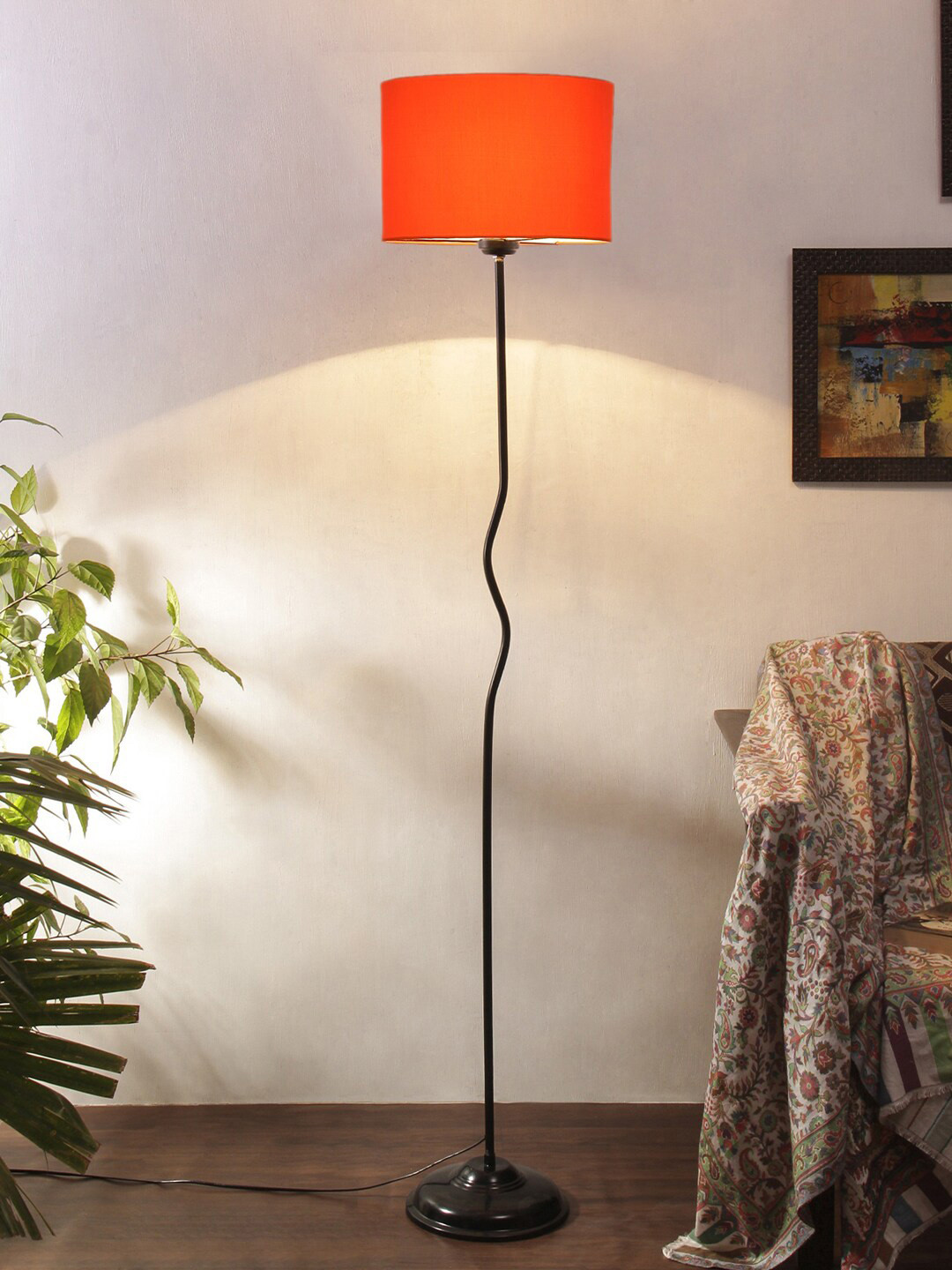 

Devansh Solid Cotton Shade With Iron Cylinder Floor Lamp, Orange