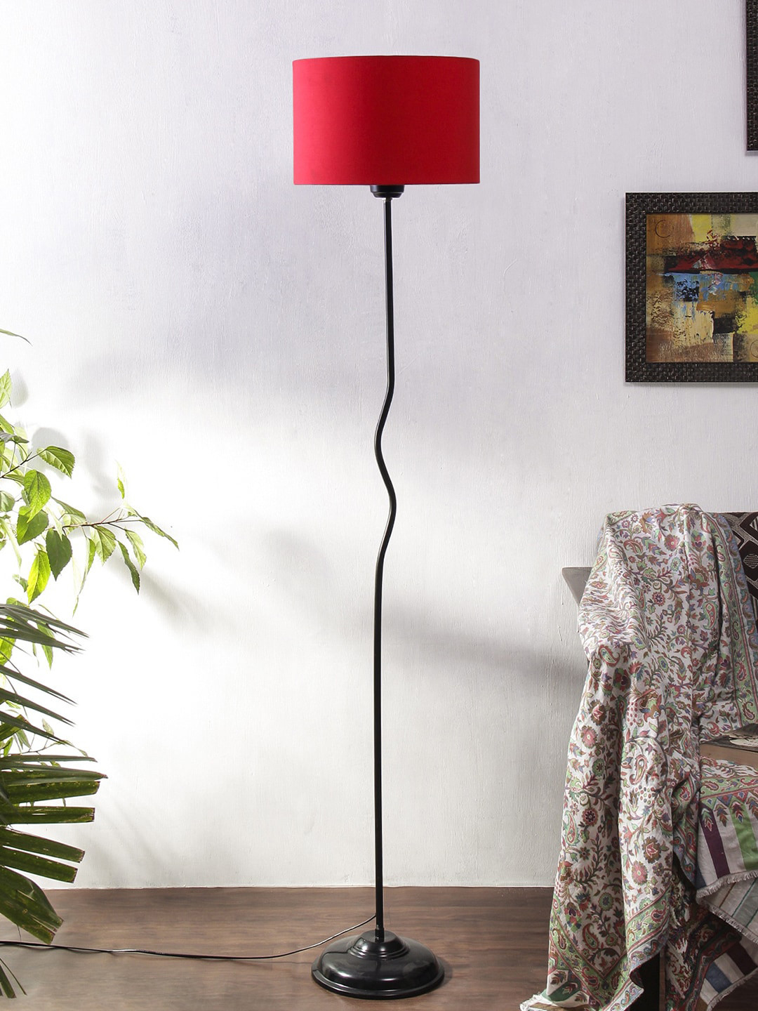 

Devansh Solid Cotton Shade With Iron Cylinder Floor Lamp, Red