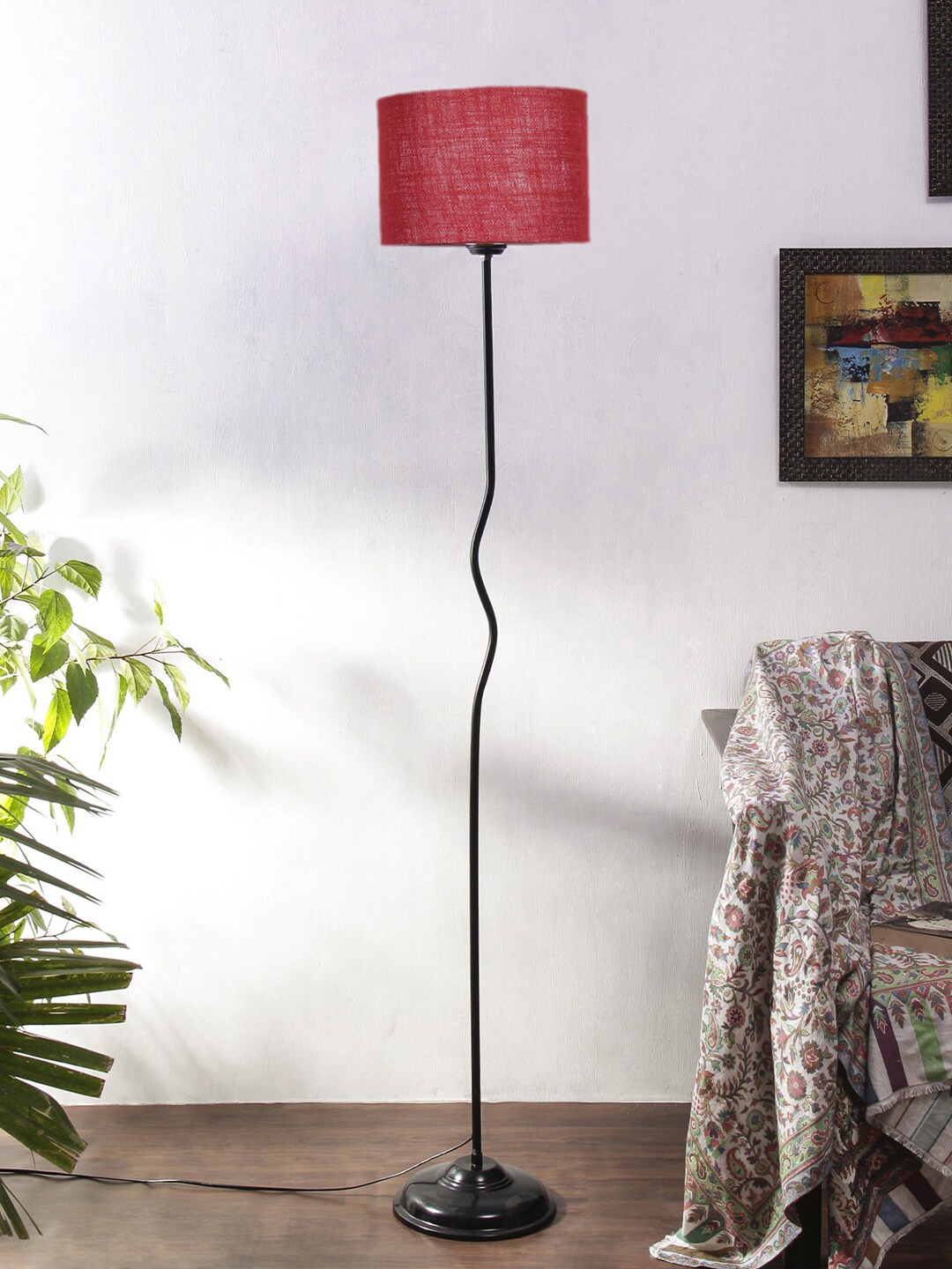 

Devansh Solid Jute Shade With Iron Cylinder Floor Lamp, Maroon