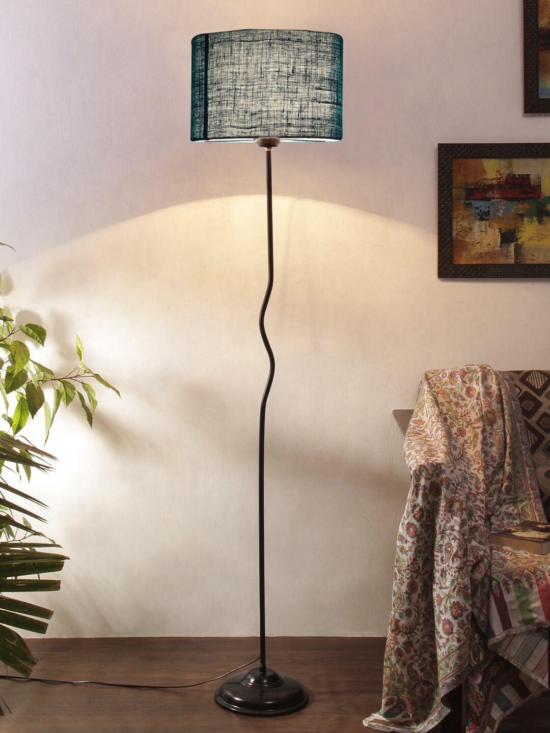 

Devansh Solid Jute Shade With Iron Cylinder Floor Lamp, Turquoise blue