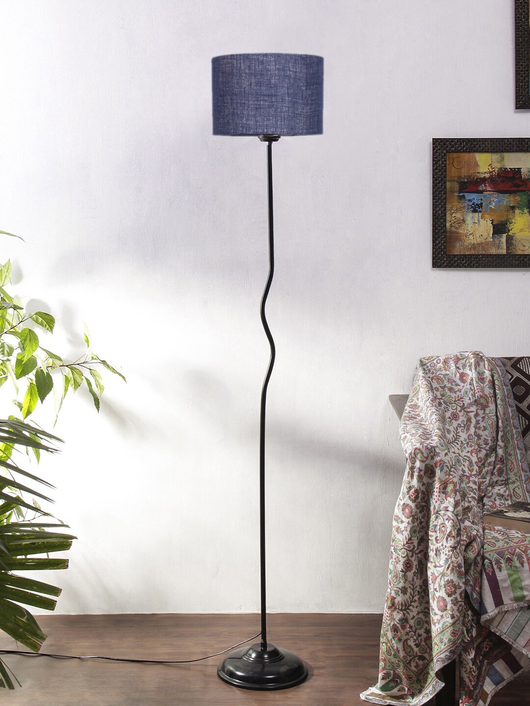 

Devansh Solid Jute Shade With Iron Cylinder Floor Lamp, Blue