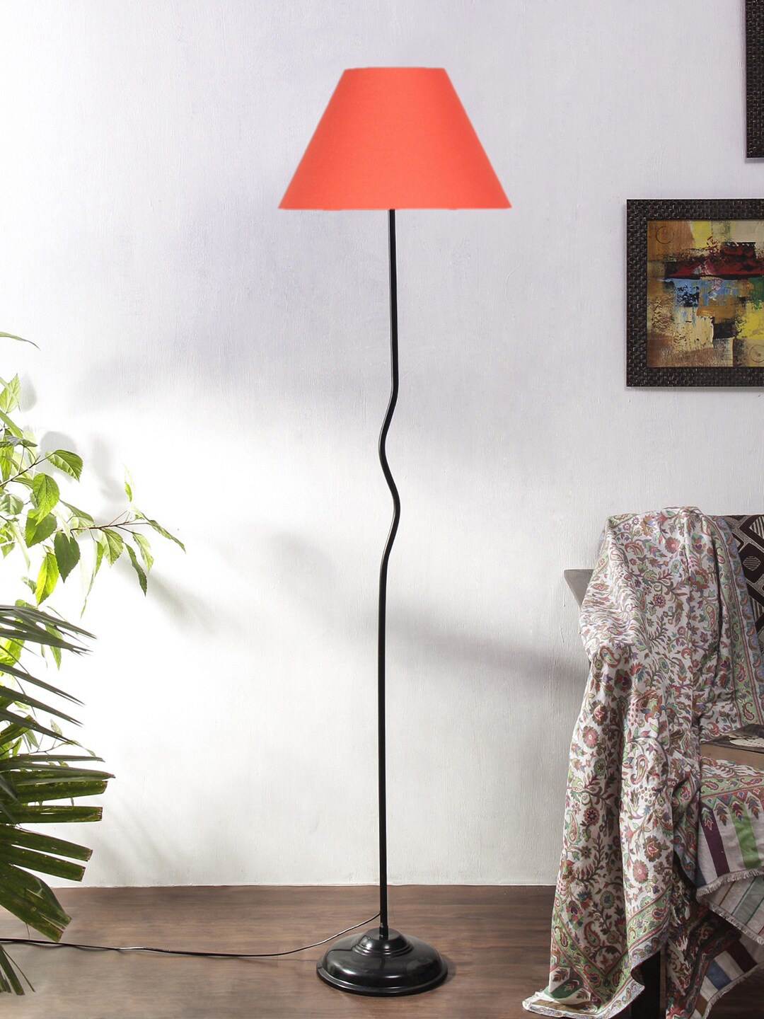 

Devansh Orange-Colored Cotton Shade With Iron Floor Lamp