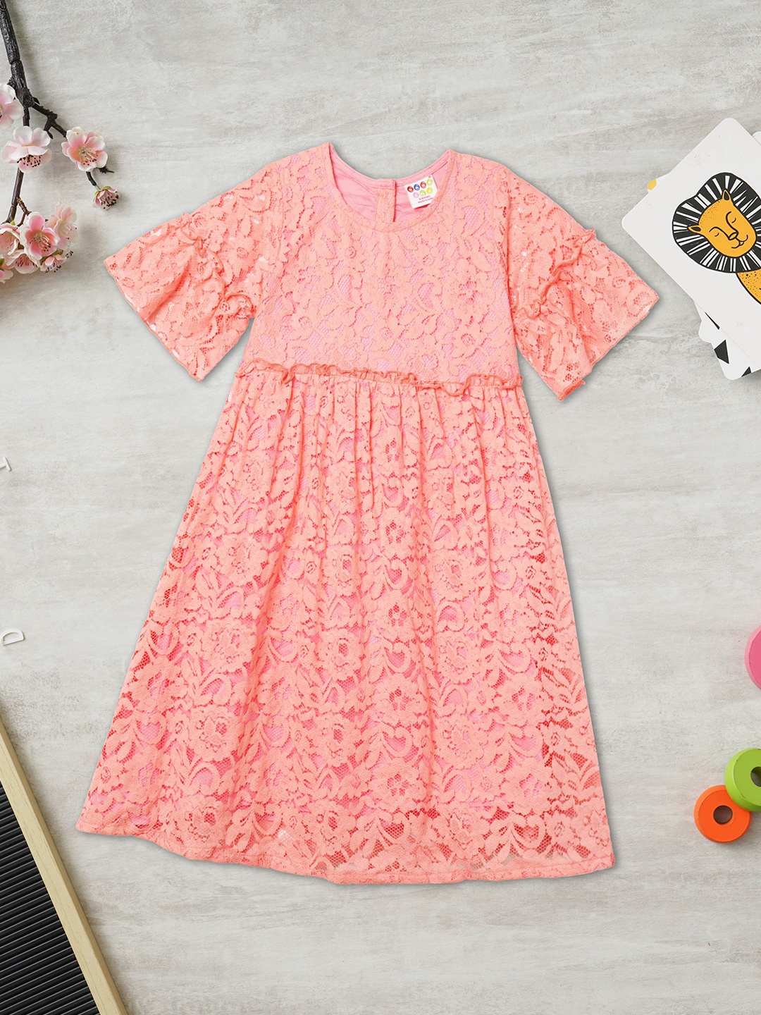 

ZION Girls Lace A-Line Dress, Orange