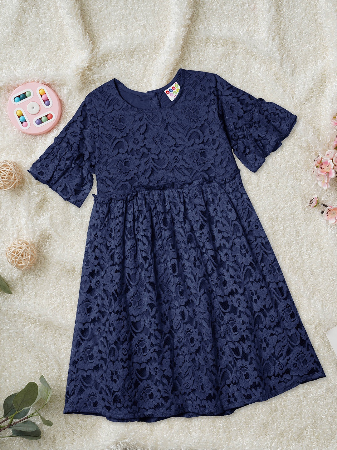 

ZION Girls Lace Blouson Dress, Navy blue
