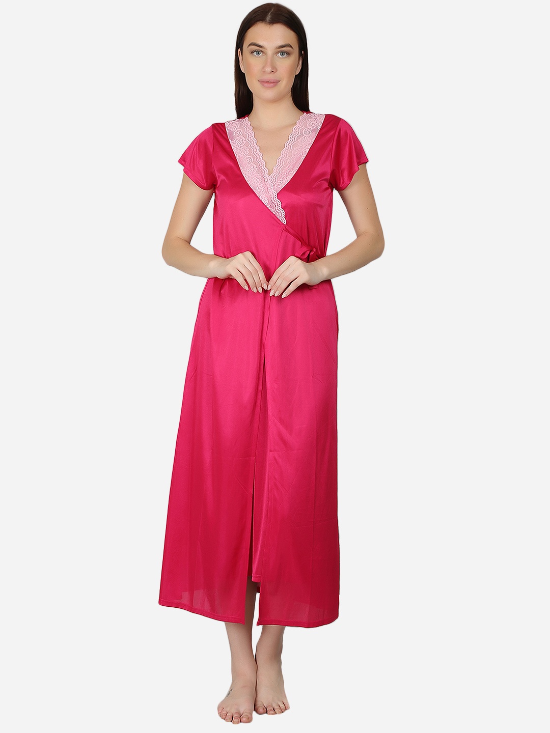 

N-Gal Satin Maxi Nightdress With Robe, Magenta