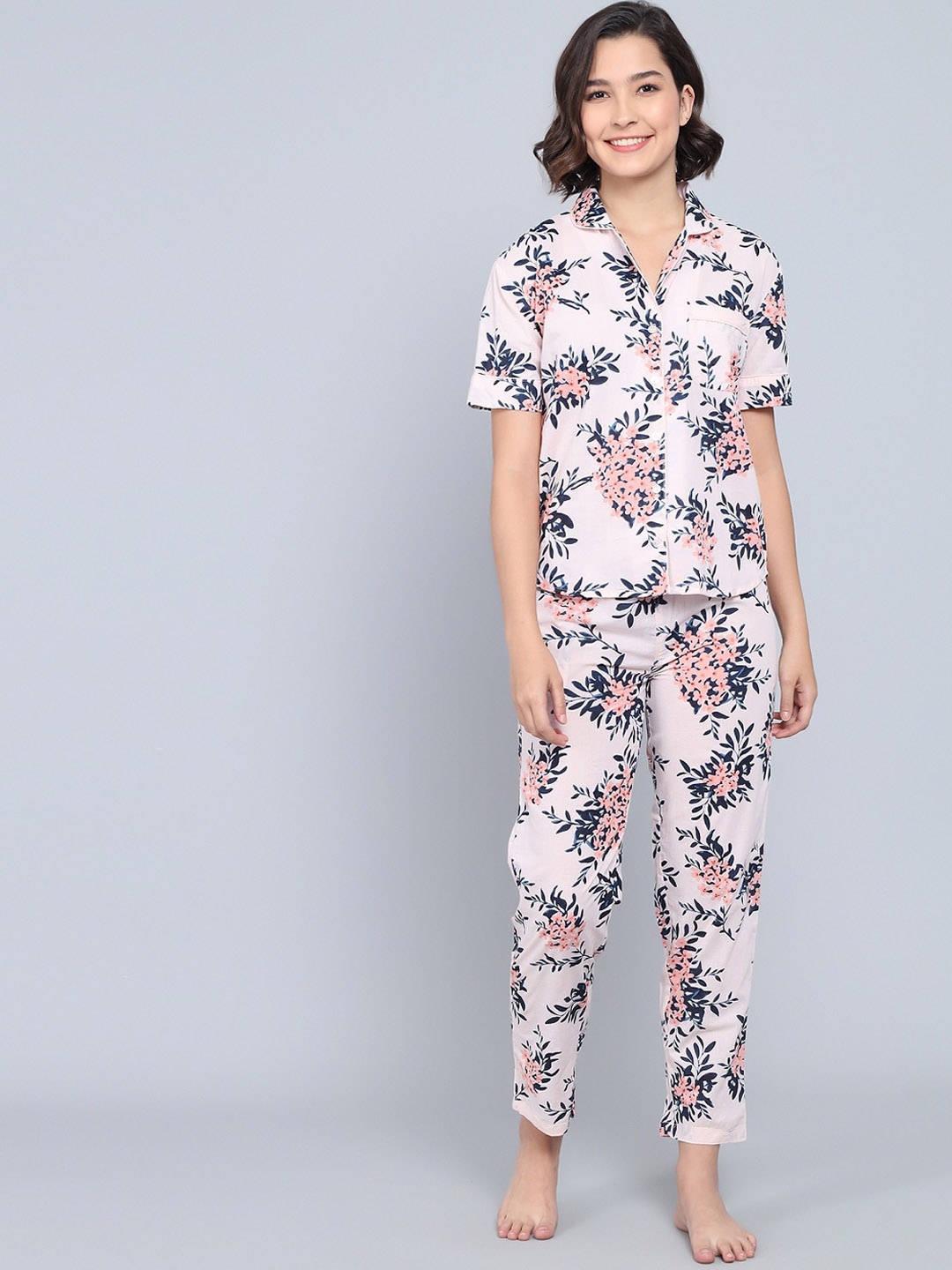 

SANSKRUTIHOMES Women Printed Pure Cotton Night Suits, Peach