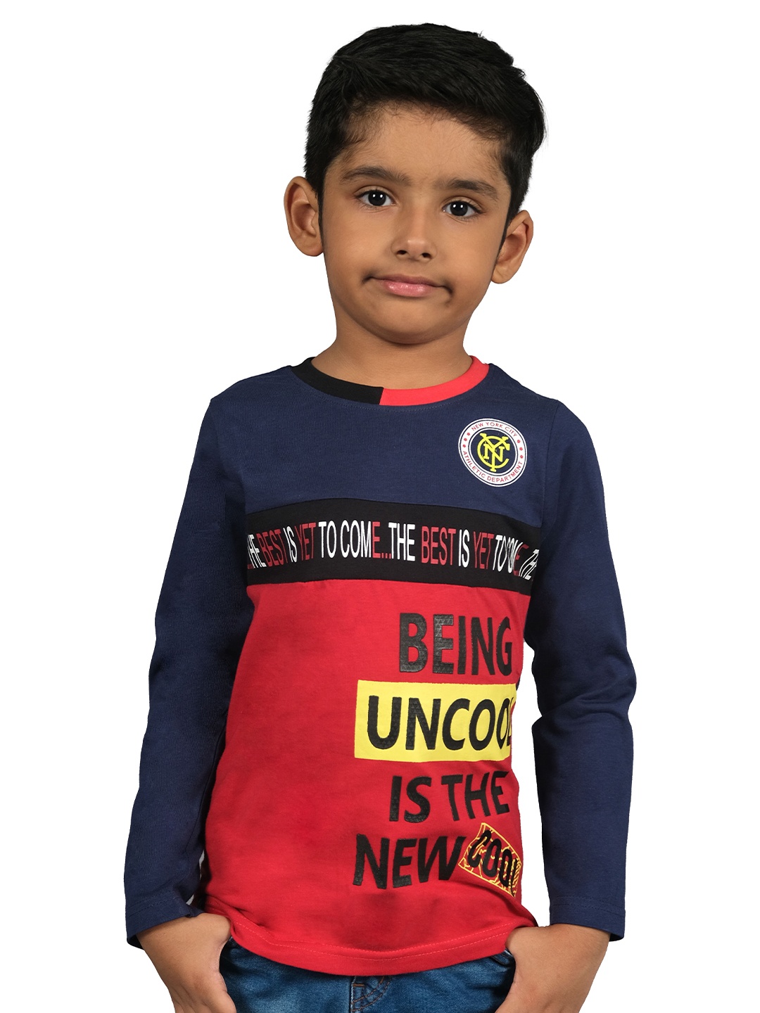 

3PIN Boys Typography Printed Cotton T-shirt, Navy blue