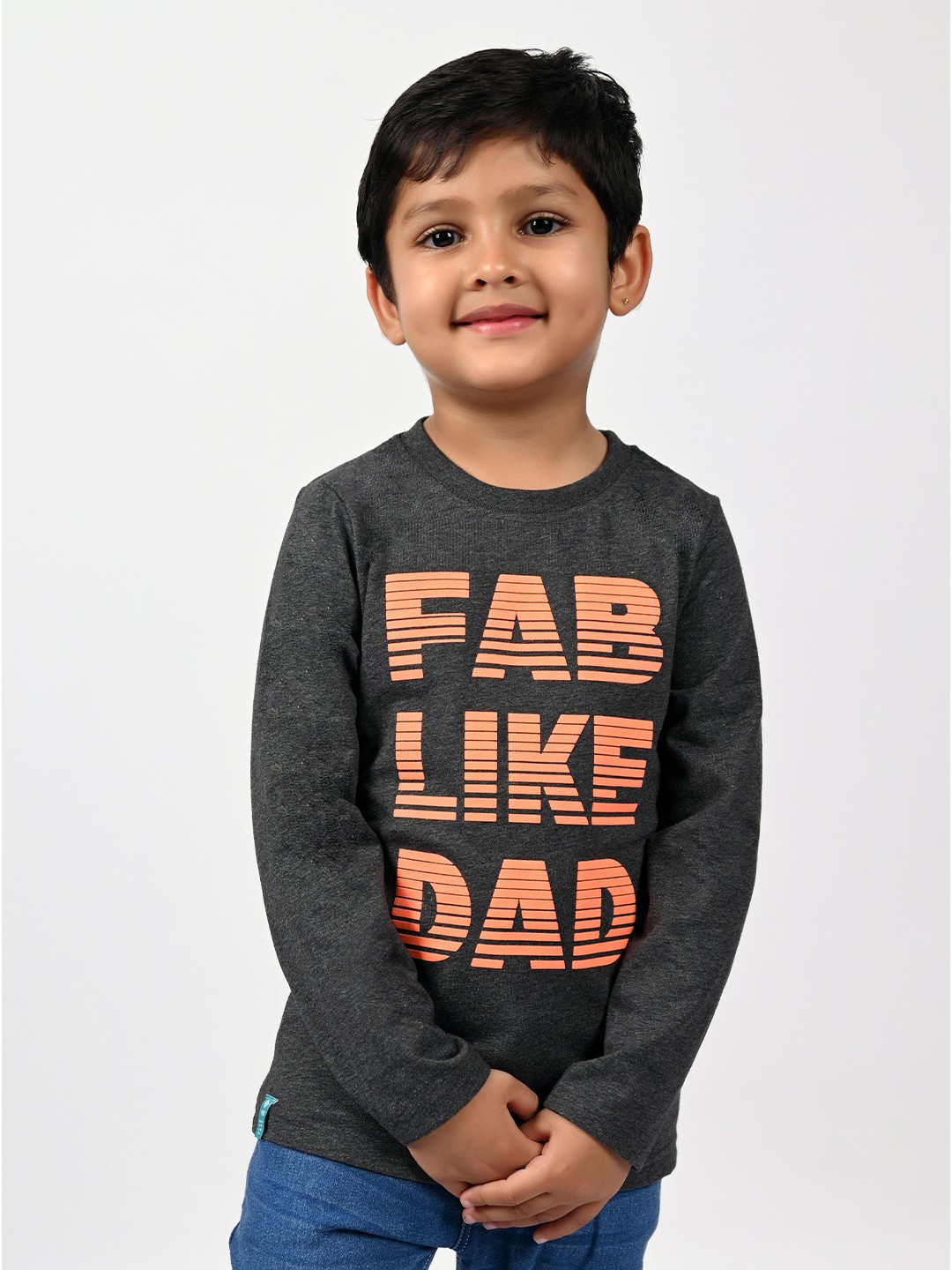 3PIN Boys Typography Cotton Printed T-shirt, Grey melange