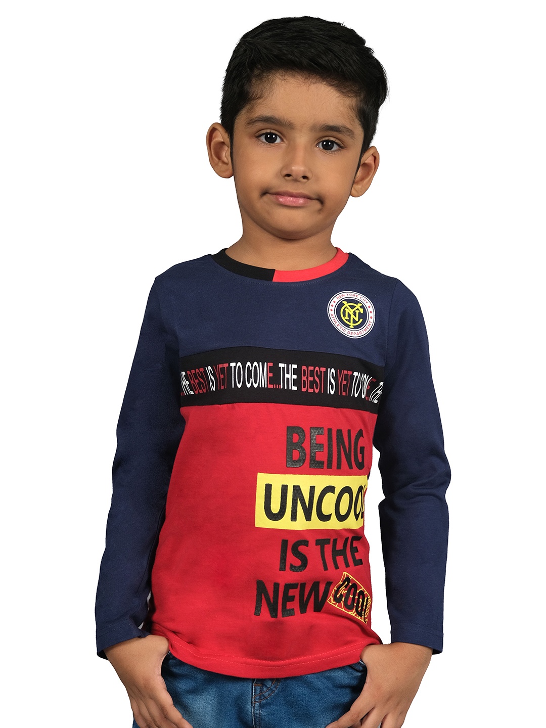 

3PIN Boys Typography Printed Cotton T-shirt, Navy blue