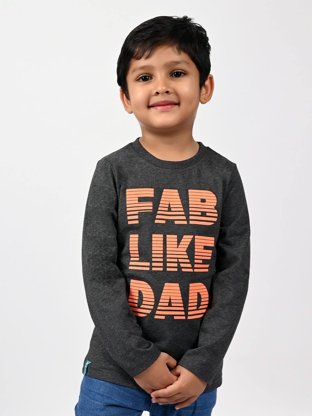 

3PIN Boys Typography Printed Cotton T-shirt, Grey melange