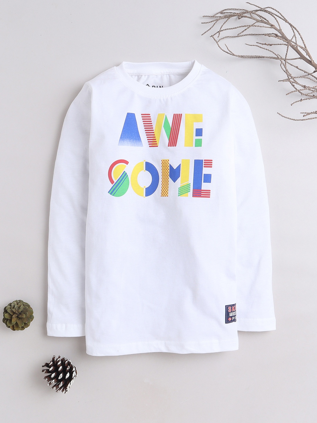 

3PIN Boys Typography Printed Cotton T-shirt, White