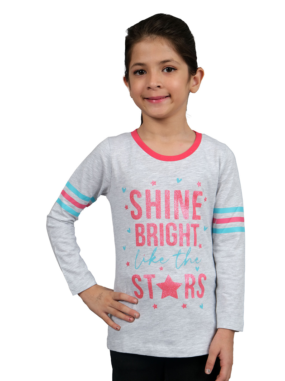 

3PIN Girls Typography Printed Cotton T-shirt, Grey