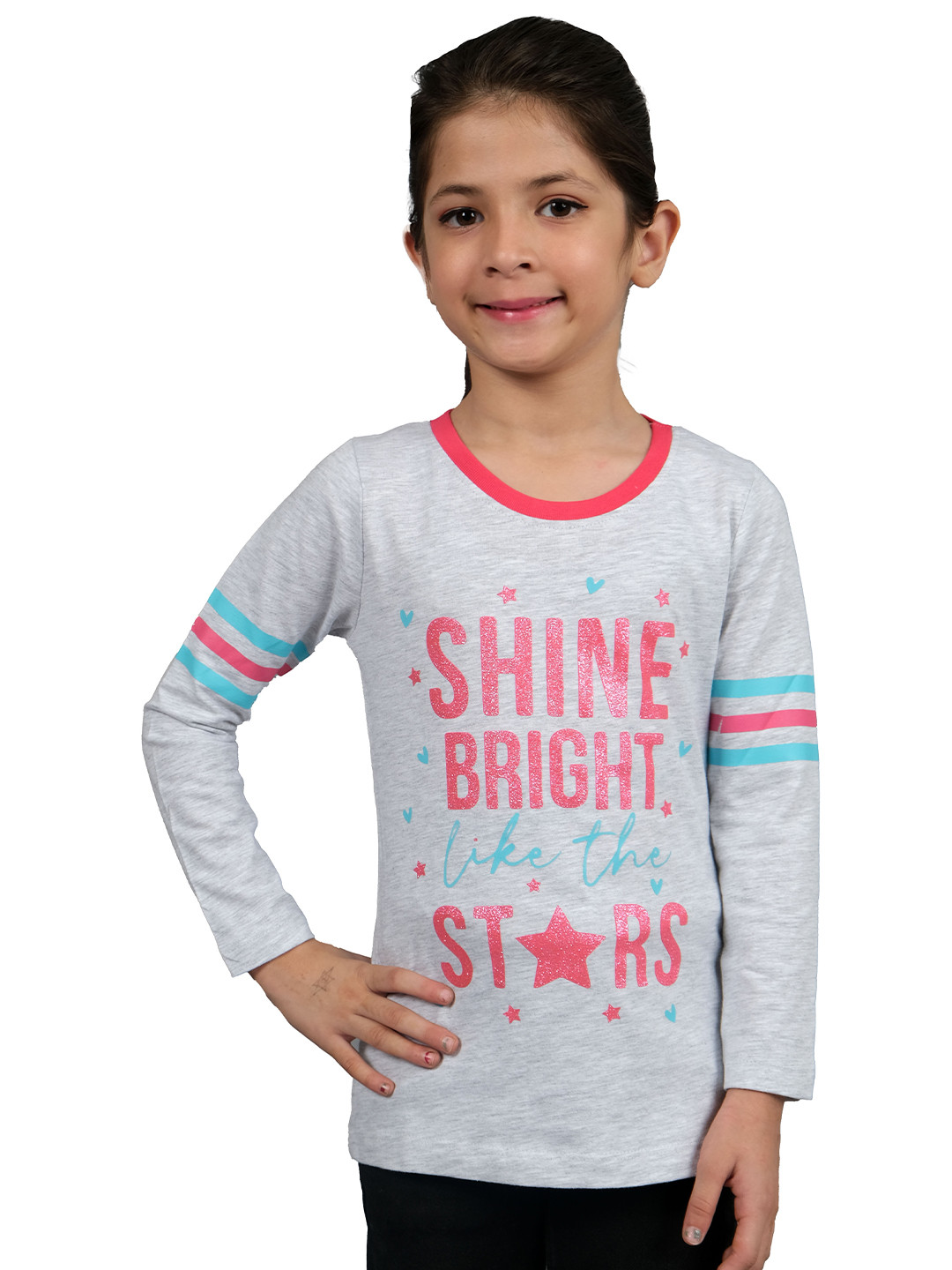 

3PIN Girls Typography Printed Cotton T-shirt, Grey