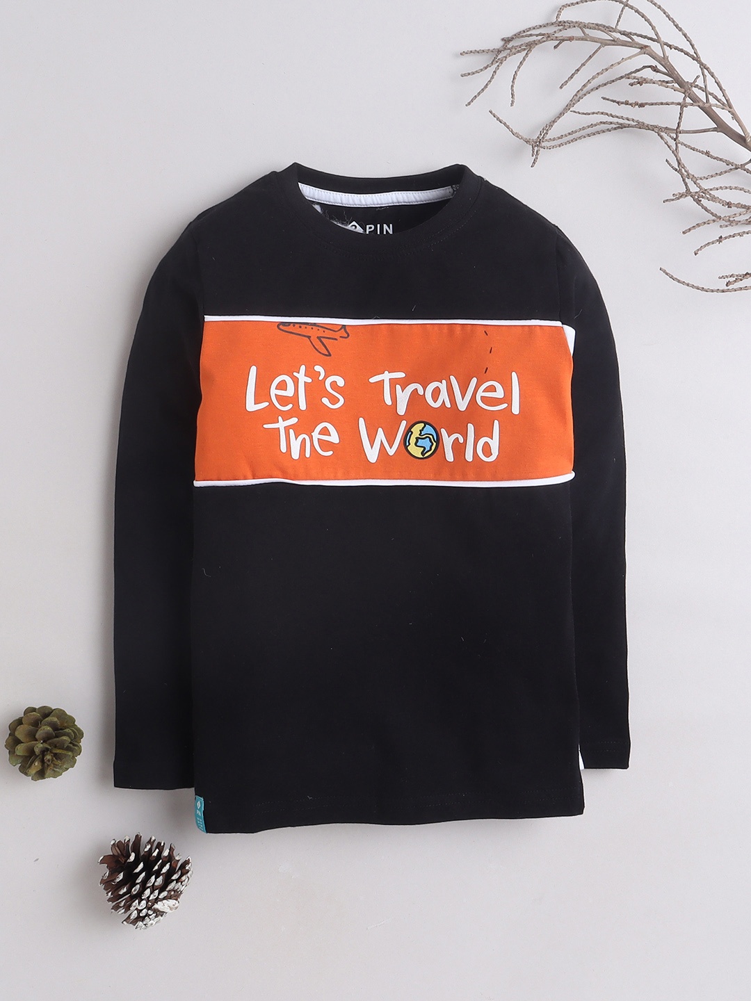 

3PIN Boys Typography Printed Cotton T-shirt, Black