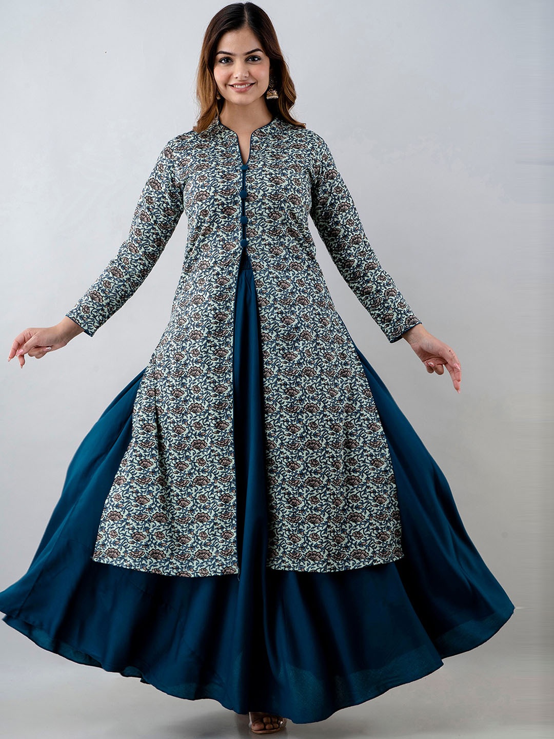 

KALINI Women Blue Floral Kurta with Skirt