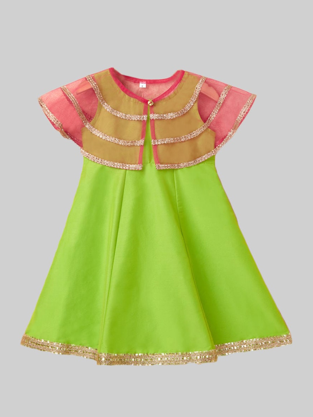 

The Magic Wand Girls Ethnic Maxi Dress With Cape, Green