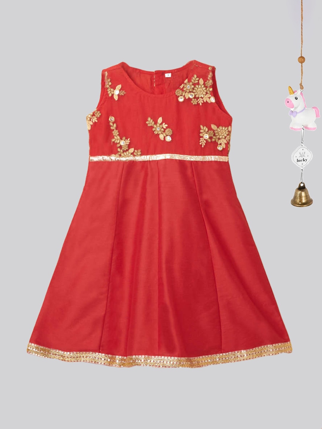 

The Magic Wand Girls Floral Embroidered Ethnic Maxi Dress, Red