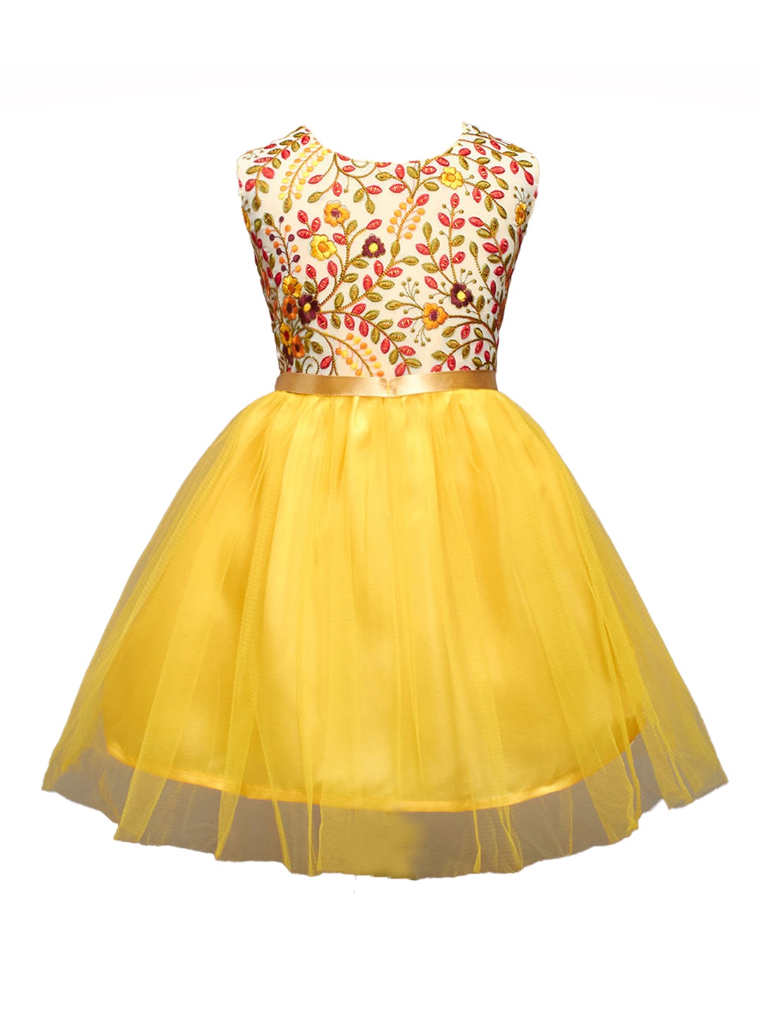 

The Magic Wand Girls Floral Embroidered Net Maxi Dress, Yellow
