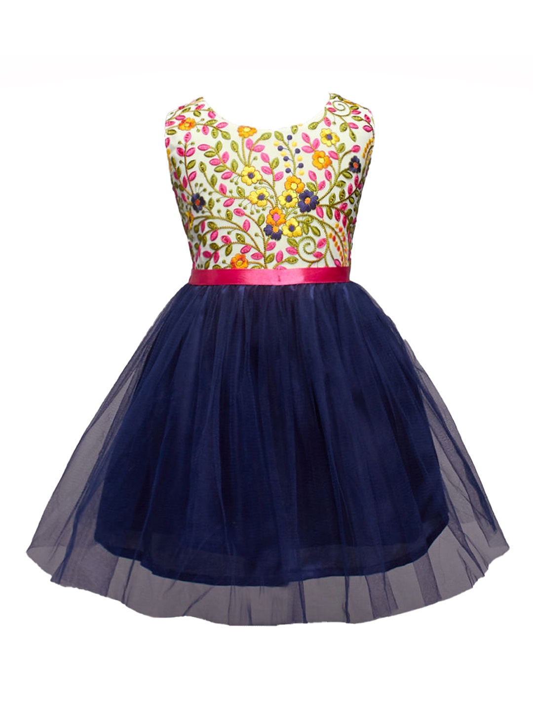 

The Magic Wand Girls Floral Embroidered Net Maxi Dress, Navy blue