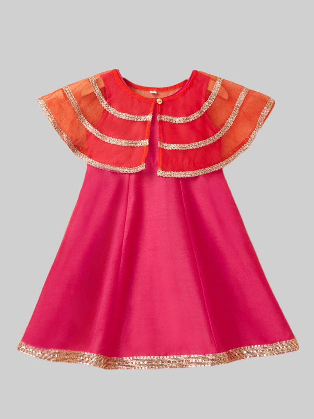 

The Magic Wand Girls Cape Sleeve Net Dress, Fuchsia